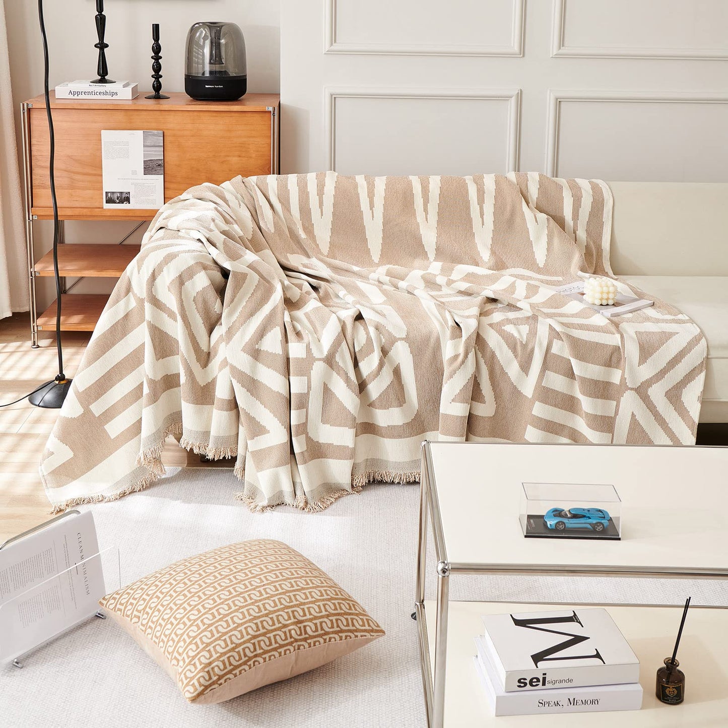 VClife Boho Couch Covers for Sofa Aztec Geometric Patterned Couch Slipcover for Dog, Non Slip Washable Sectional Sofa Cover for 2 Cushion Couch Heavy Duty Furniture Slip Covers, Beige, 71''x118''