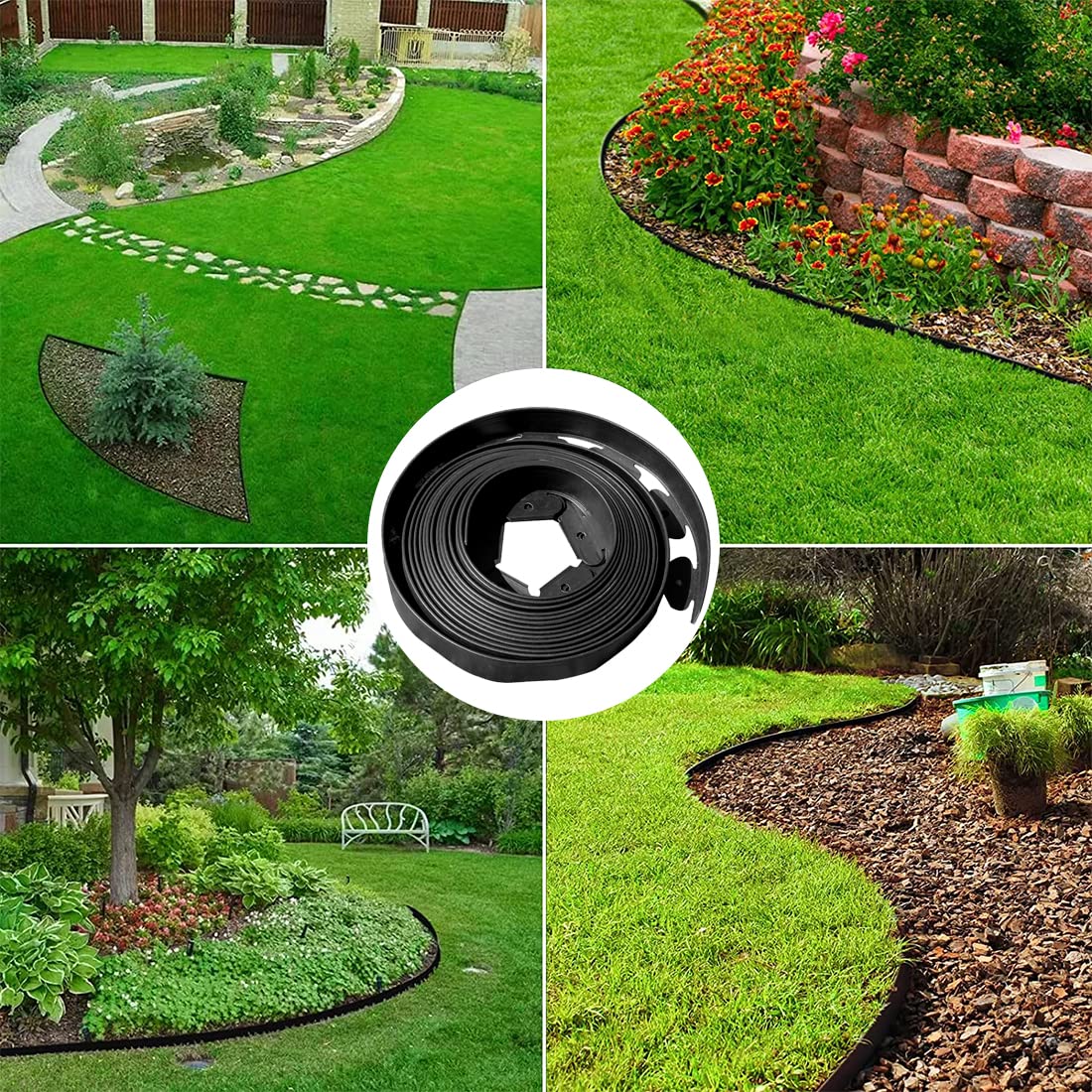 Landscape Edging 3 in x 49 FT, Garden Edging Borders with 75 Pieces Metal Stakes, Flexible Lawn Edging Border Kit, DIY Plastic Fence Edge for Tree, Yard, Flowerbeds,Grass,Landscaping, Path Way