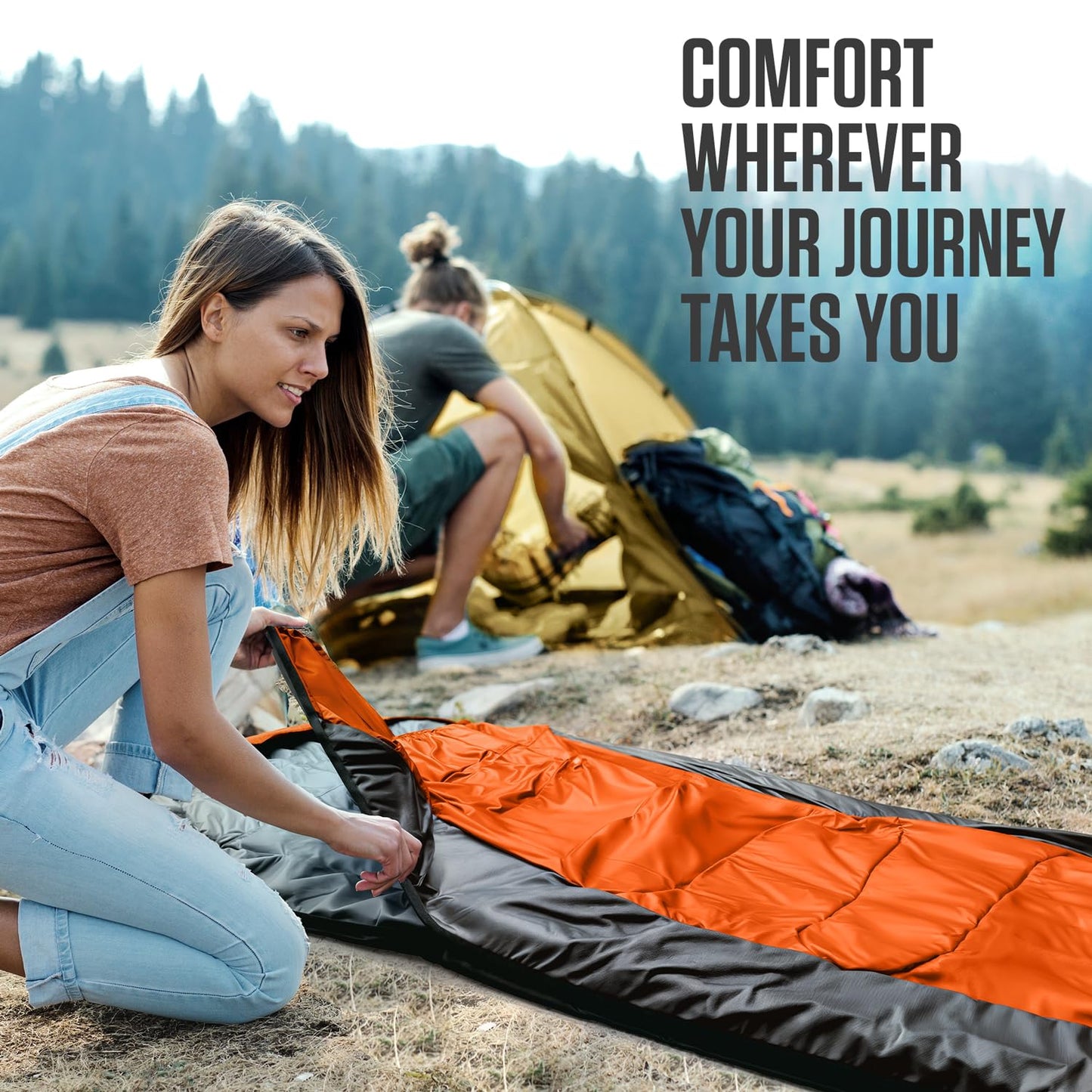 VENTURE 4TH 3-Season XXL Backpacking Sleeping Bag, Camping Sleeping Bags for Adults & Kids - Lightweight, Comfortable, Water Resistant, Ideal for Hiking, Camping & Outdoor – Orange/Black