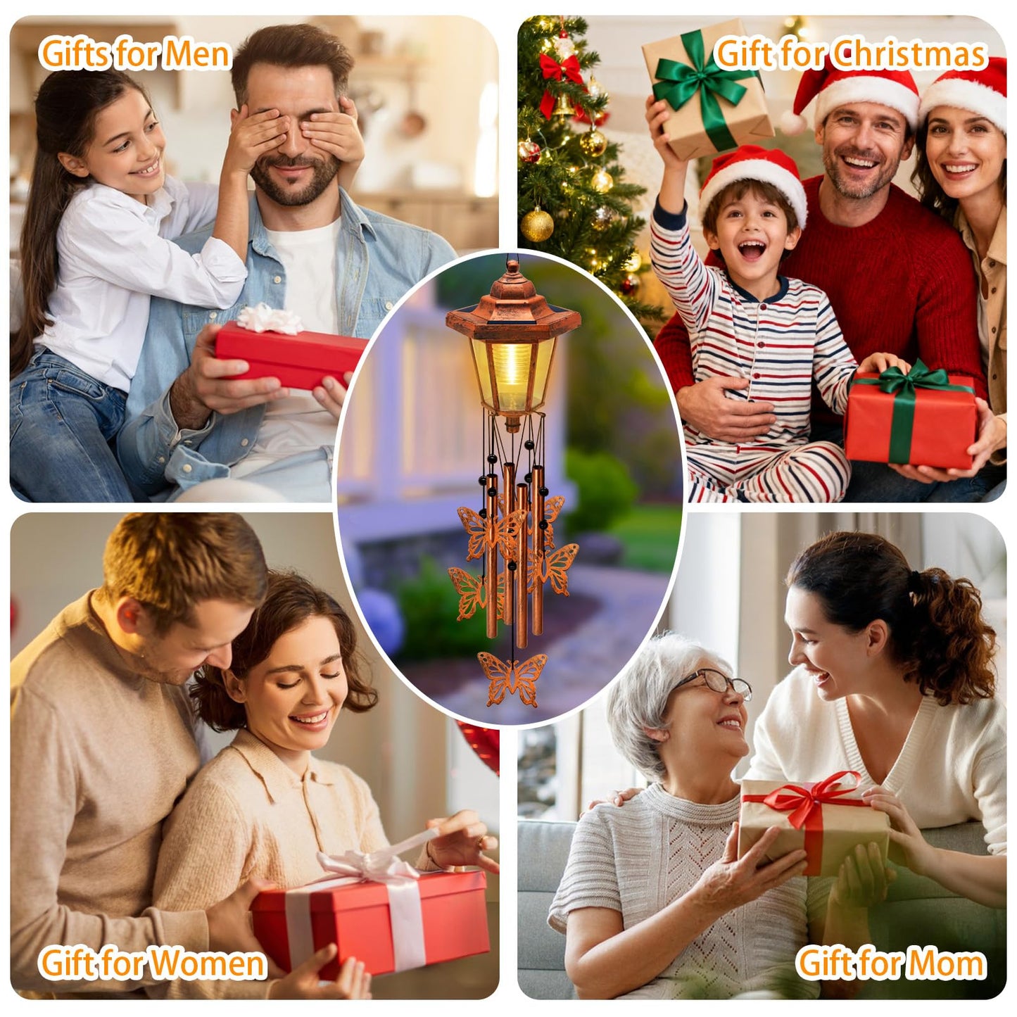 Large Solar Butterfly Wind Chimes, Gift for Women Mom Grandma Wife Sister Daughter Neighbor, Classic Bronze Wind Chimes With Wind Catcher, Solar Decor Lights For Outdoor Garden Patio Yard Porch Window