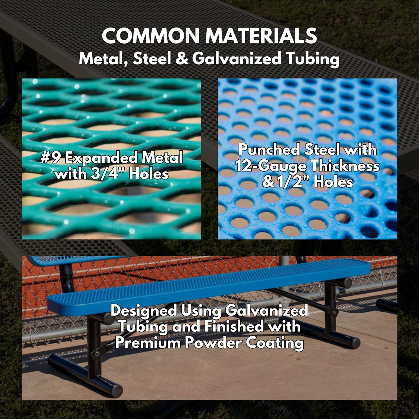 COATEDOUTDOORFURNITURE Coated Outdoor Furniture Heavy-Duty Outdoor Bench Thermoplastic Coated, Expanded Metal, Commercial-Grade Seating, Made in America (Inground Without Back, 6 Ft, Black)