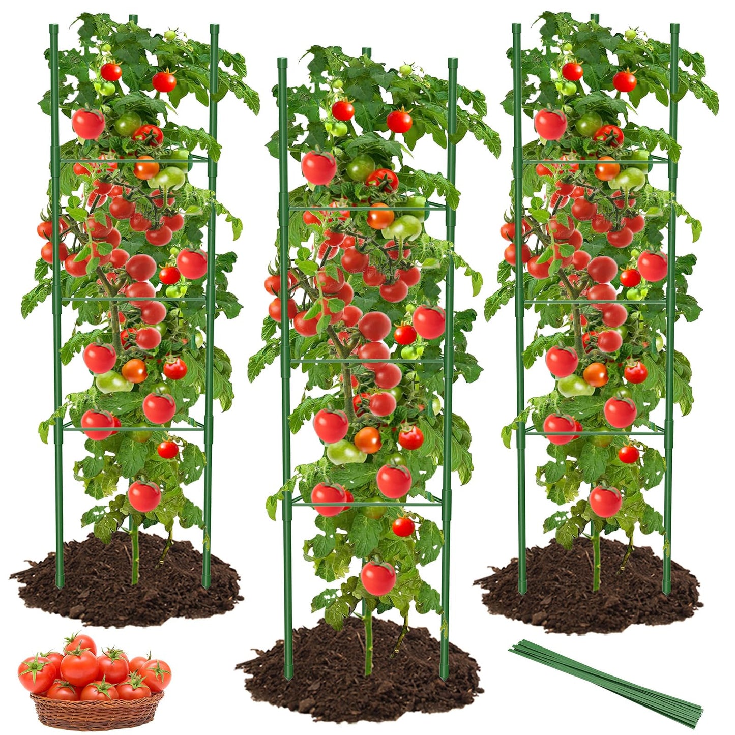 MYMULIKE 3 Pack Tomato Cages for Garden, 51in*13in Adjustable Tomatoes Plant Stakes Support Cages Trellis, Garden Trellis for Vegetable Flowers Fruits Climbing Plants- 20 Binding Wires Included