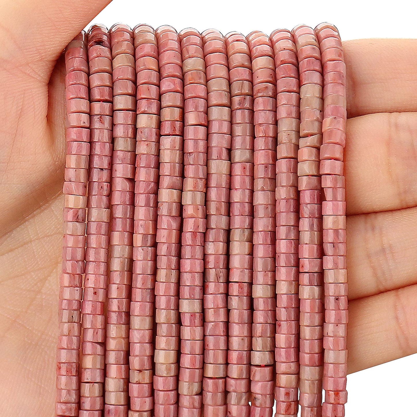 BONNY BOXX 150PCs Natural Rhodochrosite Spacer Beads, Loose Semi Precious Flat Round Gemstone Heishi Disc Stone Beads for Beading Jewelry Making 4mm*2mm