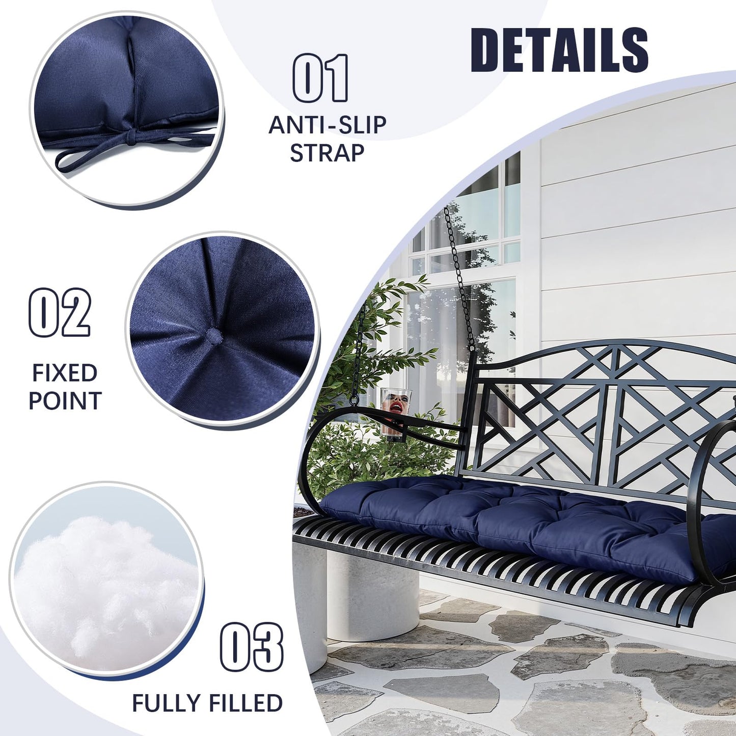 Gnostik Bench Cushion for Indoor/Outdoor Furniture, 48x20 Inch, Dark Grey Water-Repellent Long Bench Seat Pads for Garden, Porch Swing