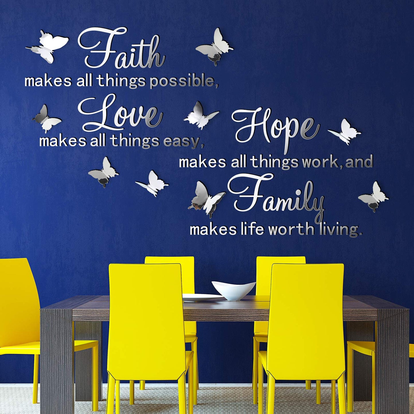 3D Acrylic Mirror Wall Decor Stickers Removable Butterfly Mirror Wall Stickers DIY Faith Makes All Things Possible for Home Office School Teen Dorm Room Decoration(Silver)