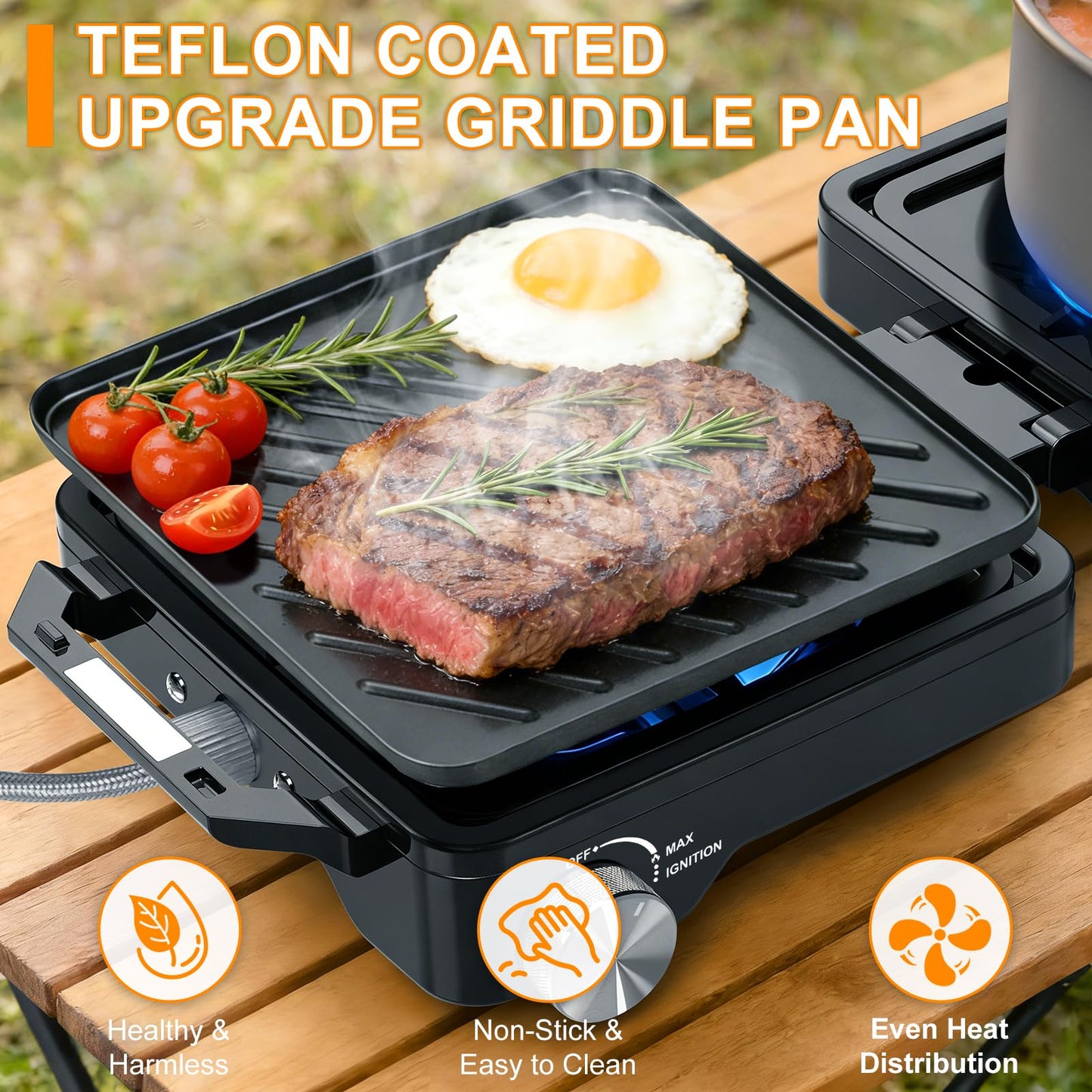 2-Burner Pro Camping Stove,24000 BTU Camp Stove,Foldable Propane Stove Includes Carry Bag,Windscreen Griddle, Portable Stove,Camping Essentials,Suitable For Outdoor Cooking,Tailgating,Grilling (Black)