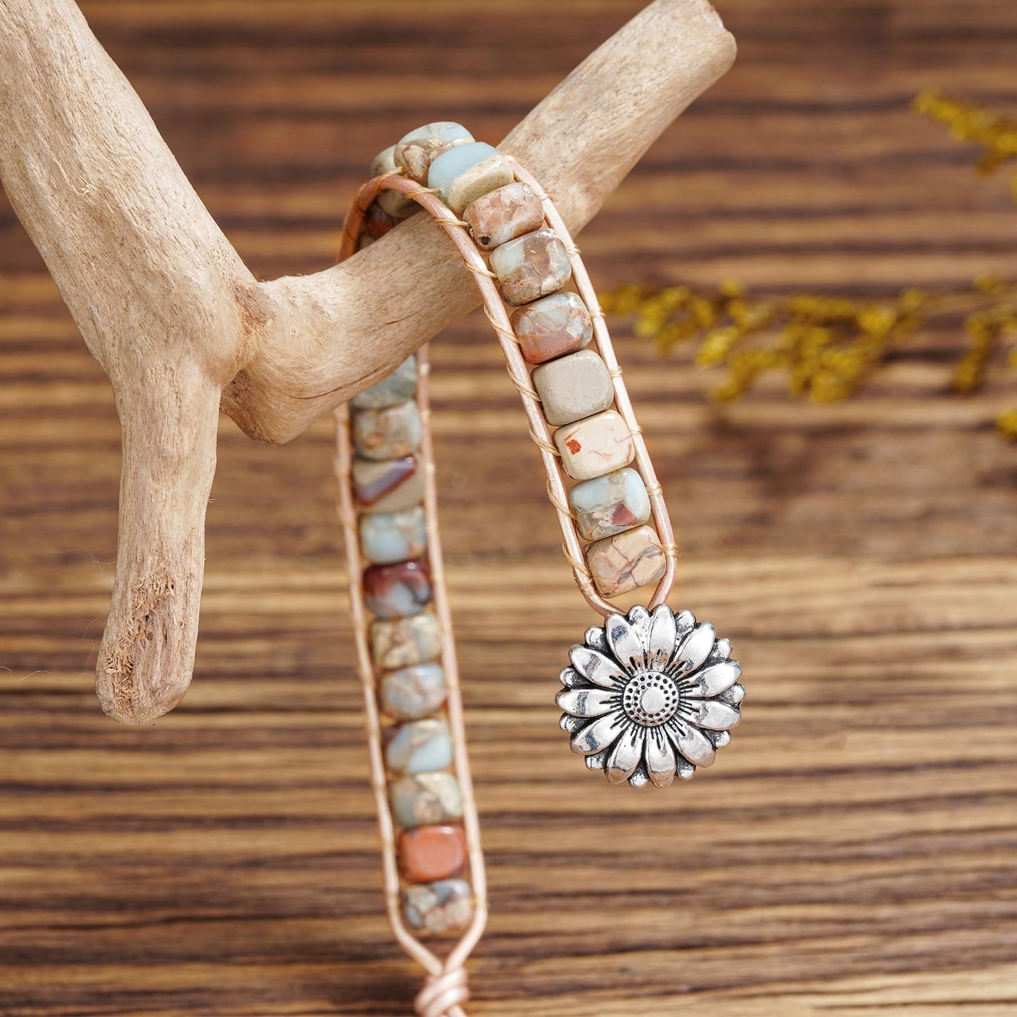 Plumiss Boho Handmade Agalmatolite Stone Bead Wrap Bracelets for Women Men Natural Gift