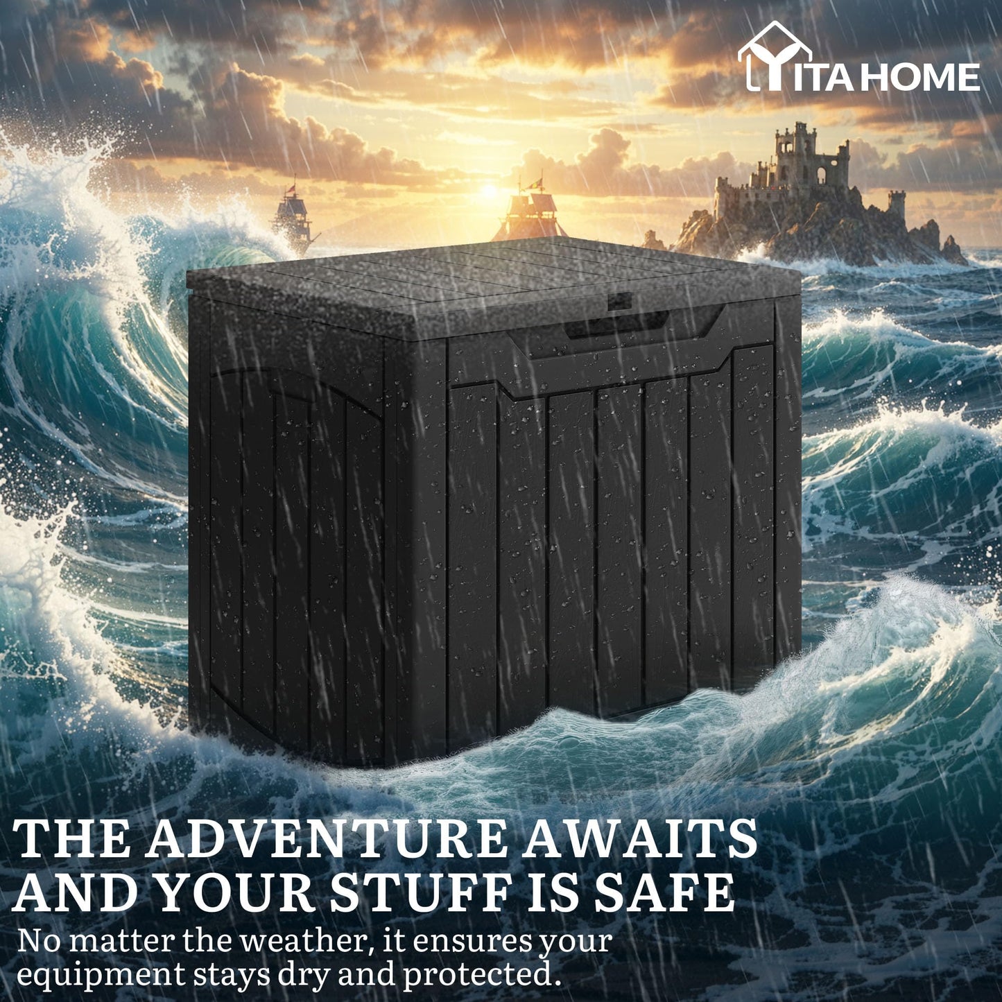 YITAHOME Outdoor Resin Storage Box 31 Gal, Water-resistant Patio Deck Box Outdoor Storage Box for Pillows, Garden Equipment, Securely Lockable, Black