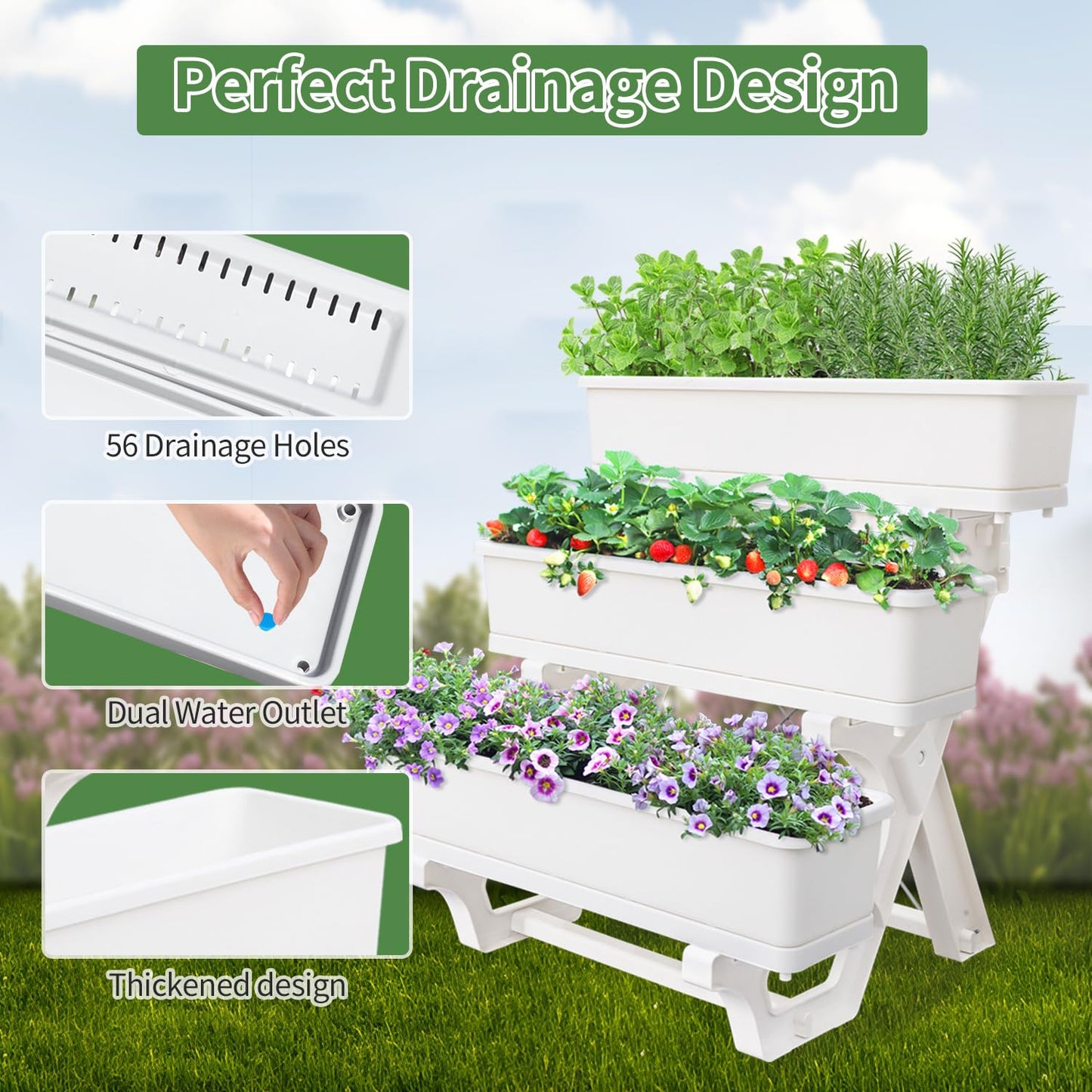 Oliz Planters for Outdoor Plants 3 Tiers Vertical Raised Garden Bed Freestanding Elevated Planter with Planter Tray for Indoor and Outdoor Strawberry, Herb, Flower, and Vegetable Planter