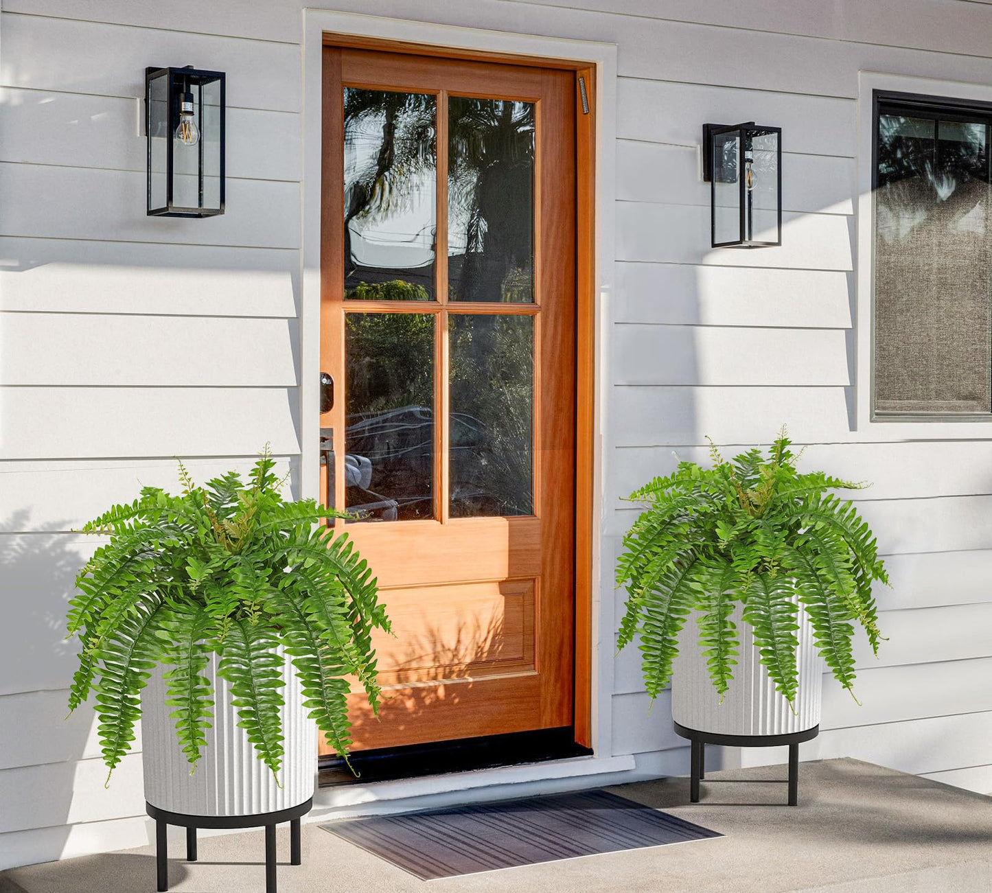 Hollyone Artificial Fern Plants in White Pot 25.5" Medium Artificial Boston Fern 31 Leaves for Outdoors & Indoor Faux Potted Plants Fake Ferns Bush Plant Patio Garden Farmhouse Porch Home Decor Green