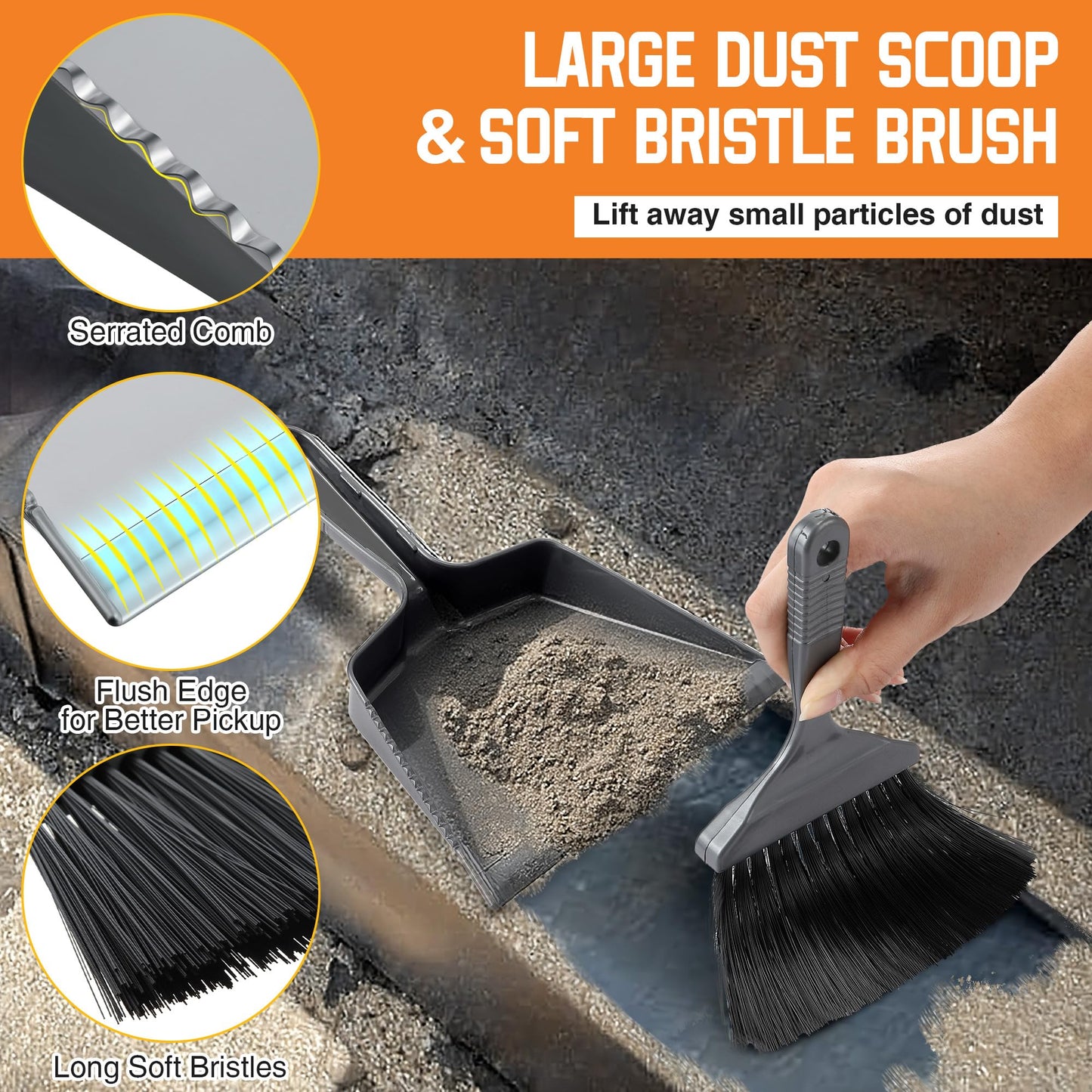 Gulfmew 3 Piece Pellet Grill Ash Cleaning Kit, Includes Large Dust Pan, Soft Bristle Brush and Metal Scraper for Easy Removal of Ash, Debris and Grime