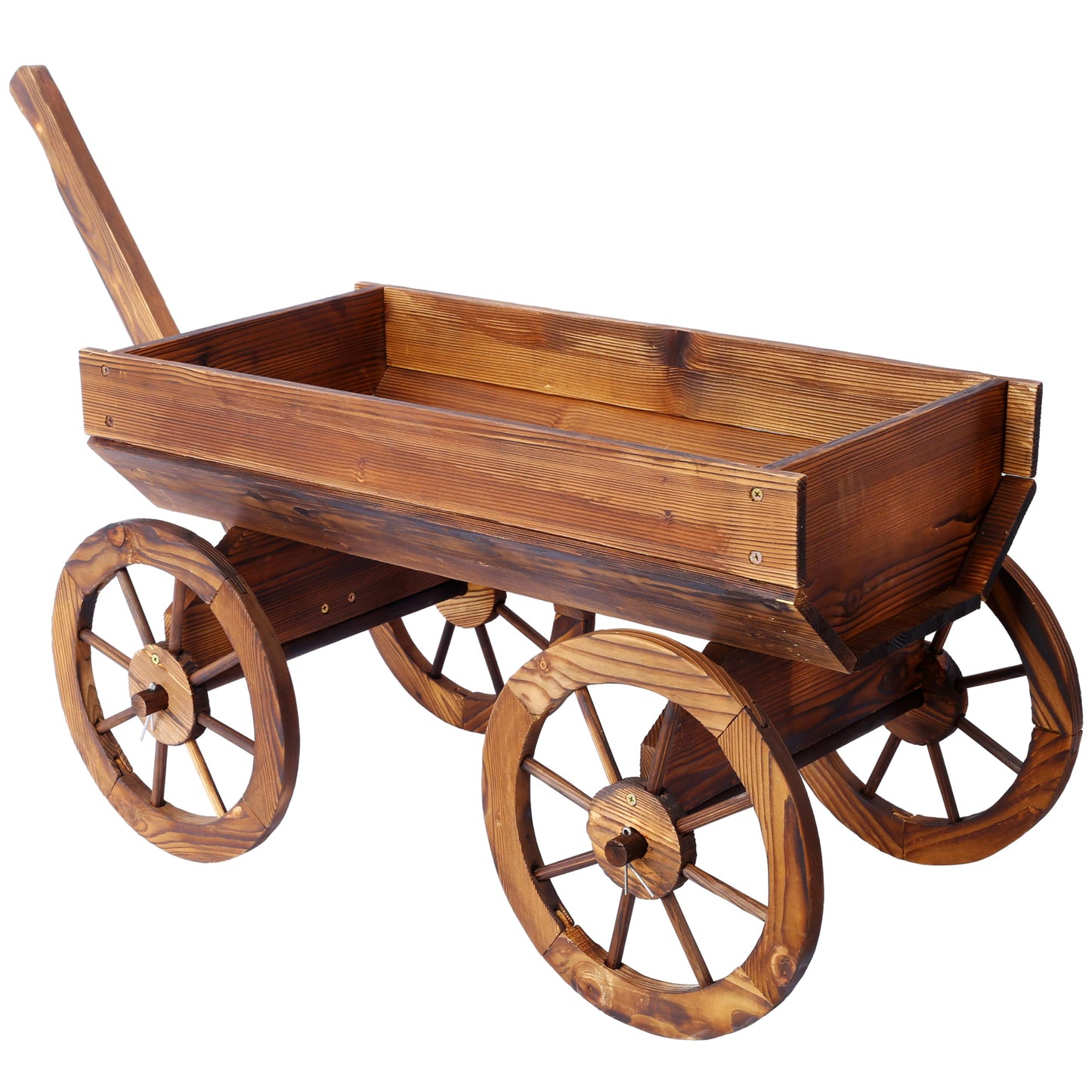 Wood Wagon Flower Planter Pot Stand W,Wheels Home GOutdoor Decor