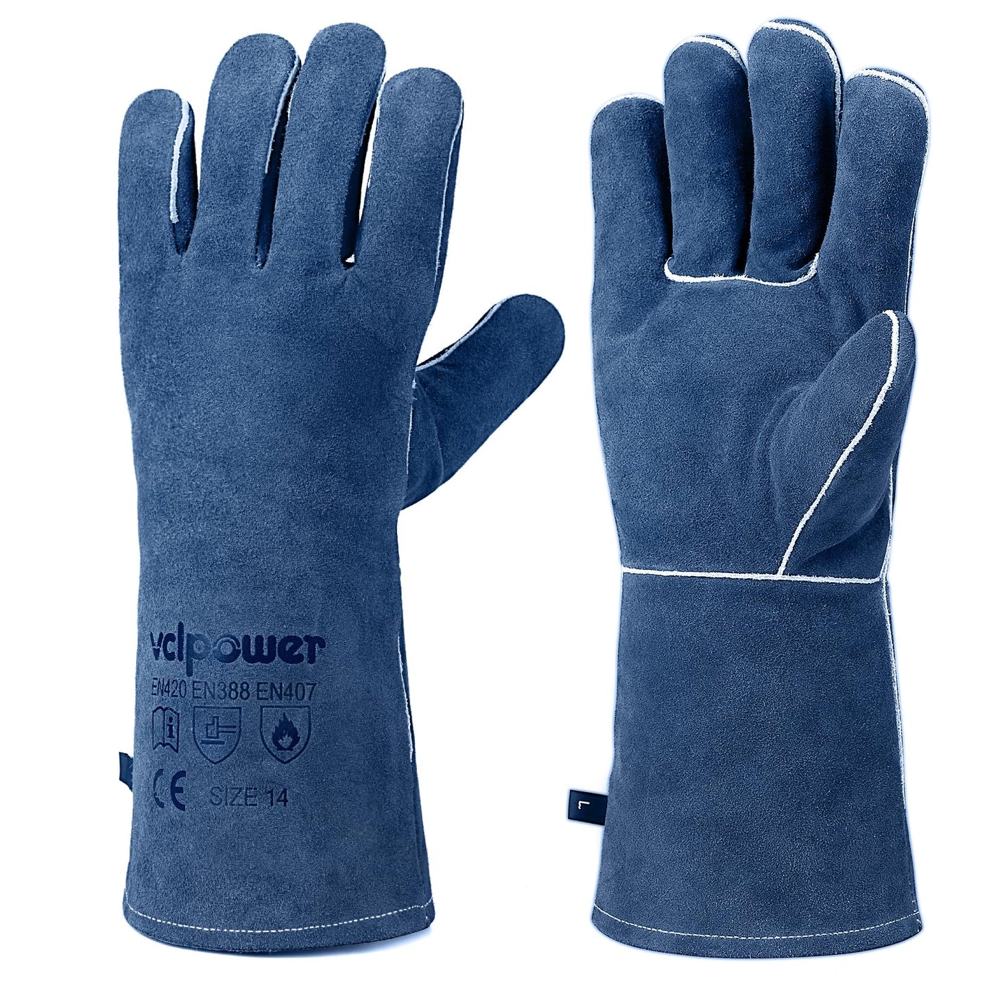 vclpower Welding Gloves Fire Heat Resistant Fireproof Leather for Welding Fire Pit Wood Stove Campfire Furnace BBQ Baking,Grill Oven Stick Mig Tig Gear L