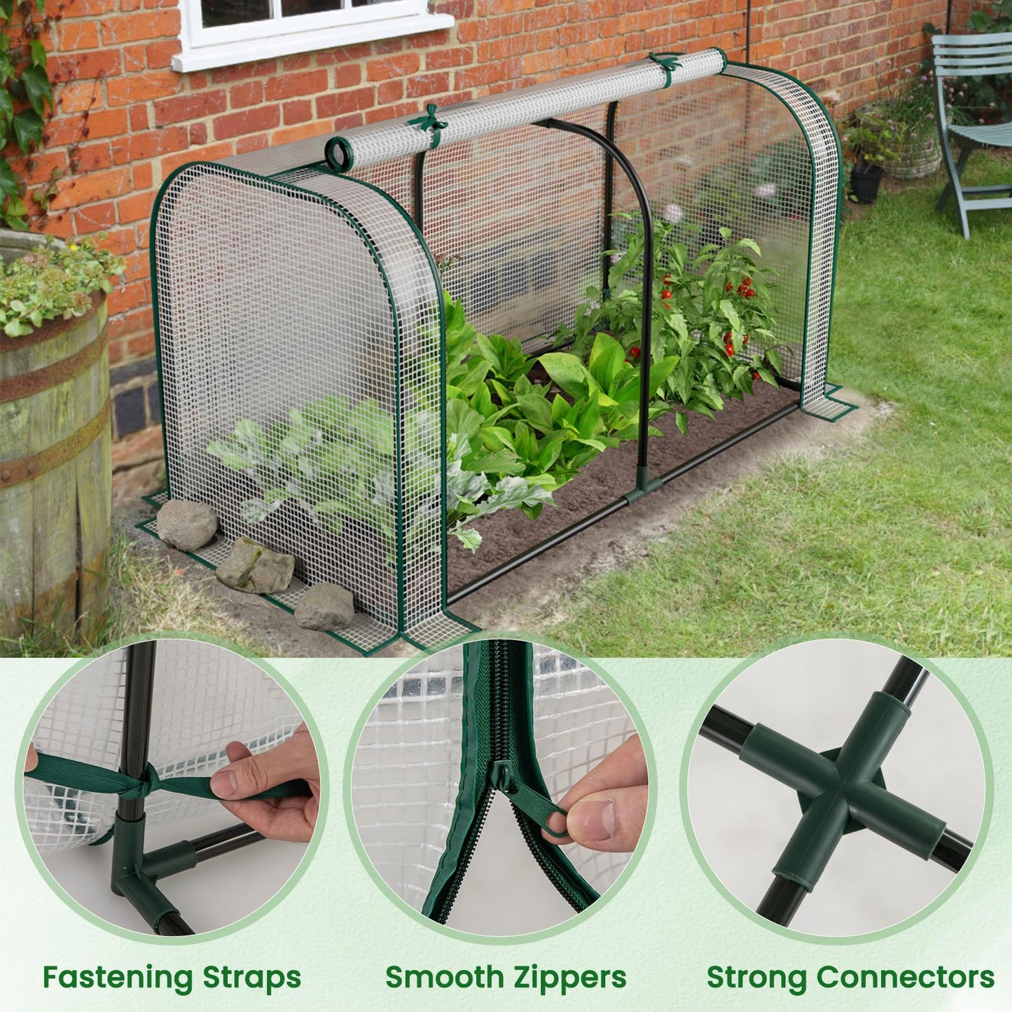 Giantex Raised Garden Bed with Cover, Wood Elevated Planter Box with Legs & Mini Greenhouse, Waterproof Sun-Protective PE Green House Cover, Outdoor Use for Fruit Vegetable Flower Herb (White+Natural)
