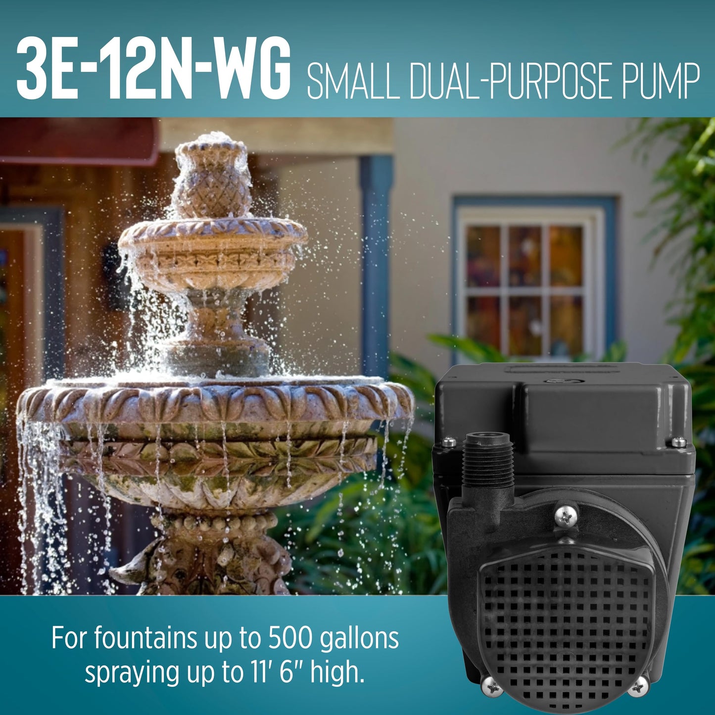 Little Giant 3E-12N-WG, 115-Volt, 1/15 HP, 500 GPH Oil-filled Direct Drive In-Line or Submersible Pump with 15-ft. Cord, Black, 503375
