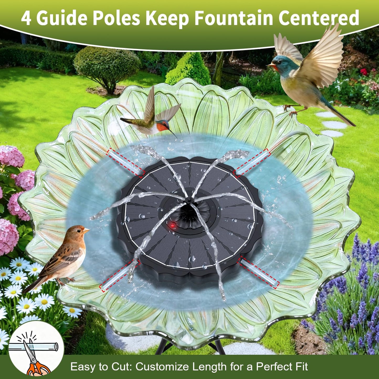SZMP Solar Fountain, Works in Cloudy with 2000mAh Battery Backup, Glass Solar Powered Bird Bath Fountain with Smart Status Indicators, 3.5W, 8 Nozzles, for Garden, Outdoor (Black)