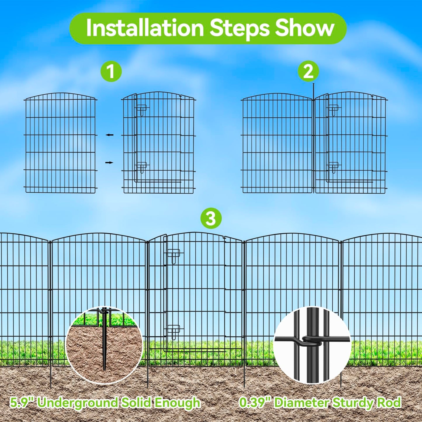 INJOPEXI Decorative Garden Fence 12 Panels 26ft (L)×36in (H) Garden Fences with 11 Panels + 1 Gate, No Dig Animal Barrier Rabbit Fencing Rustproof Metal Wire Temporary Dog Fence for Patio Outdoor Yard