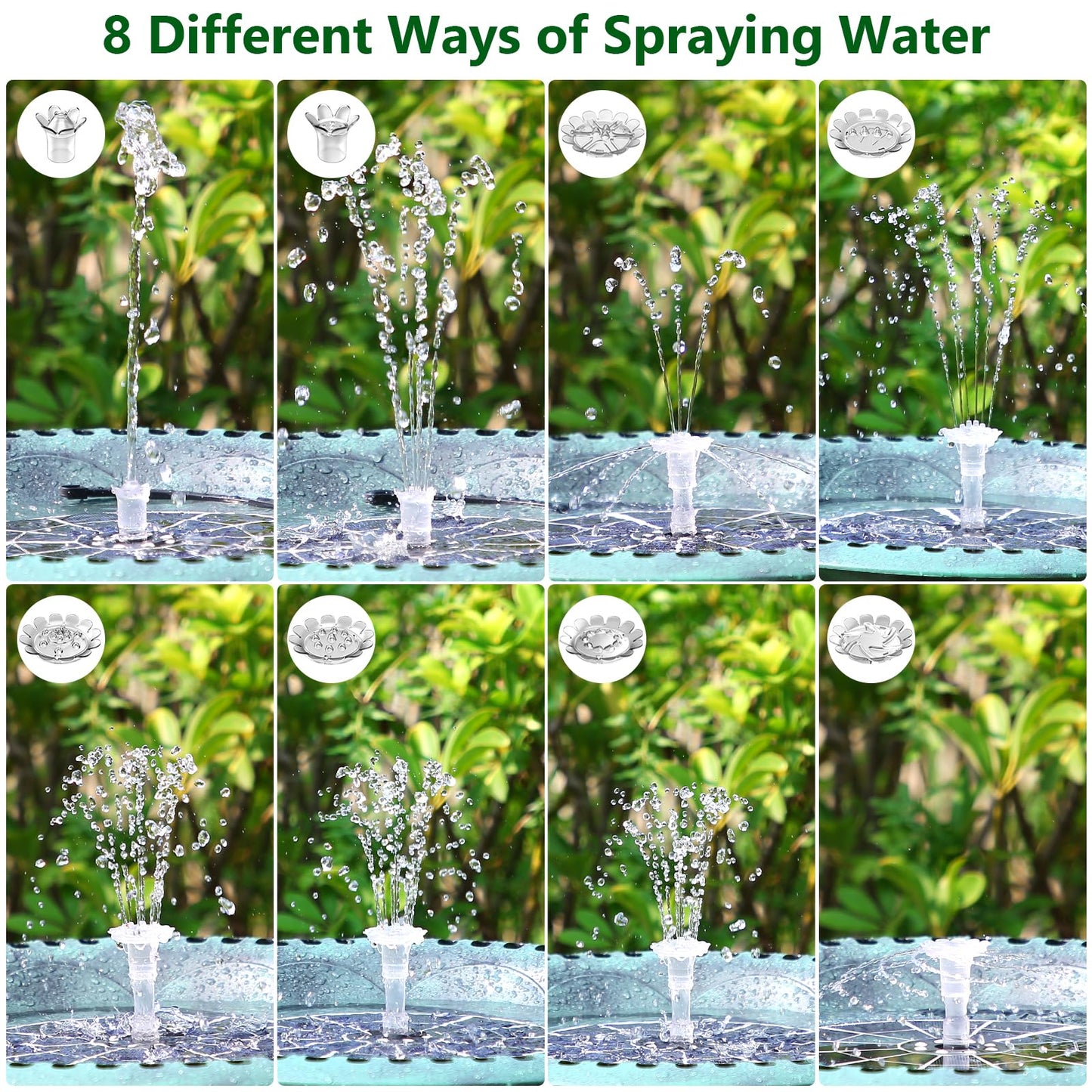 AISITIN 5.5W Solar Fountain Bird Bath with LED Colorful Lights & 3000mAh Battery, Remote Control Solar Pump for Fountain with 8 Nozzles, Solar Water Pump for Garden, Pond and Outdoor