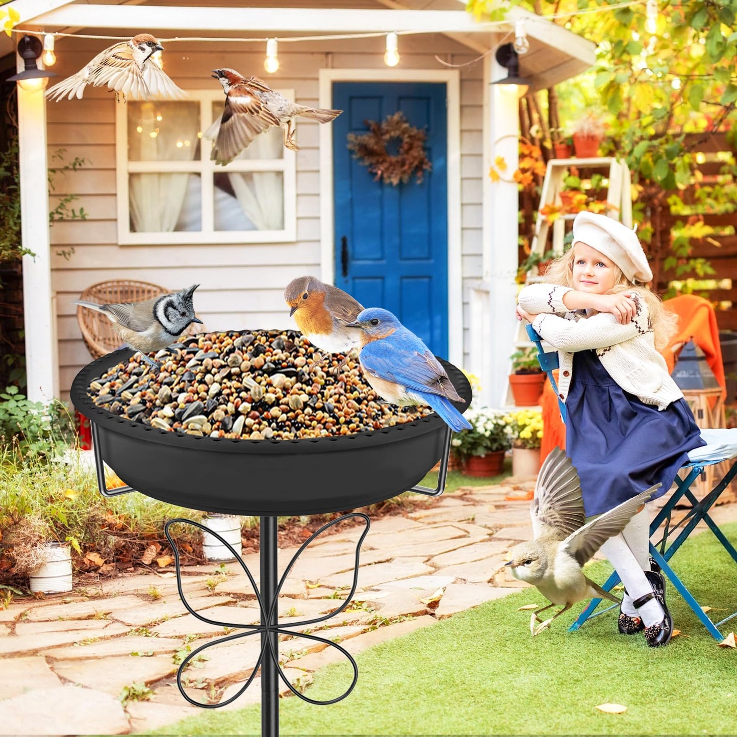 YOADEHOA Bird 37In Bath for Outside with Removable Bowl Metal Base, Freestanding Rust-Proof Birdbaths & Birdfeeder, Bird Baths Feeder Bowl for Outdoors Garden Patio Yard Lawn Decor (Black)