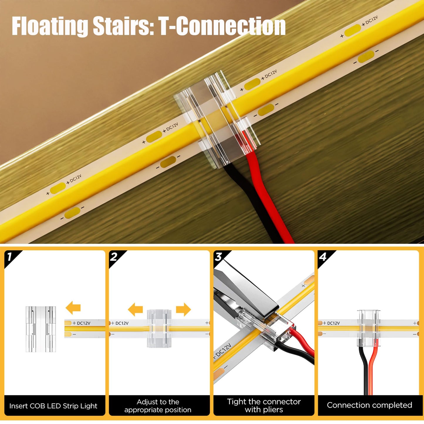 DEIGCYU Motion-Activated LED Stair Lighting Kit DE-320, 42" Cuttable Strip Light for Indoor Floating Mono Stringer & Cantilever Stairs (Warm White 3000K,20 Steps)