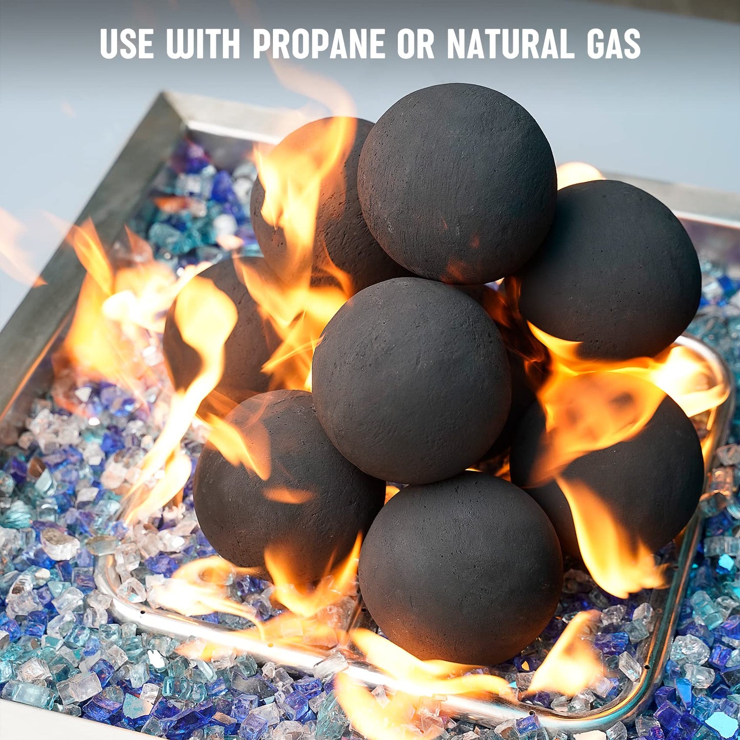 Stanbroil Ceramic Balls - 4” Round Fire Stones for Fire Pit Fire Bowl and Fireplace - Set of 12, Black