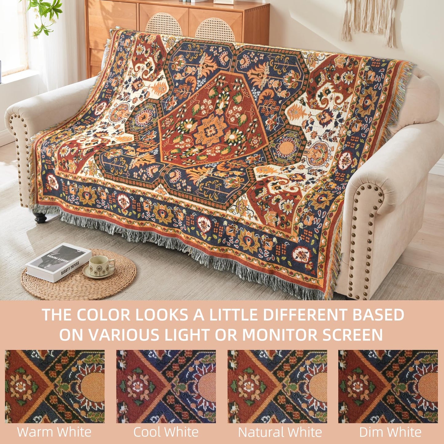 Shesyuki Boho Throw Blanket Reversible Cotton Bohemian Tapestry Hippie Room Decor Outdoor Blanket Double Sided (Boho Patten 50"x60")