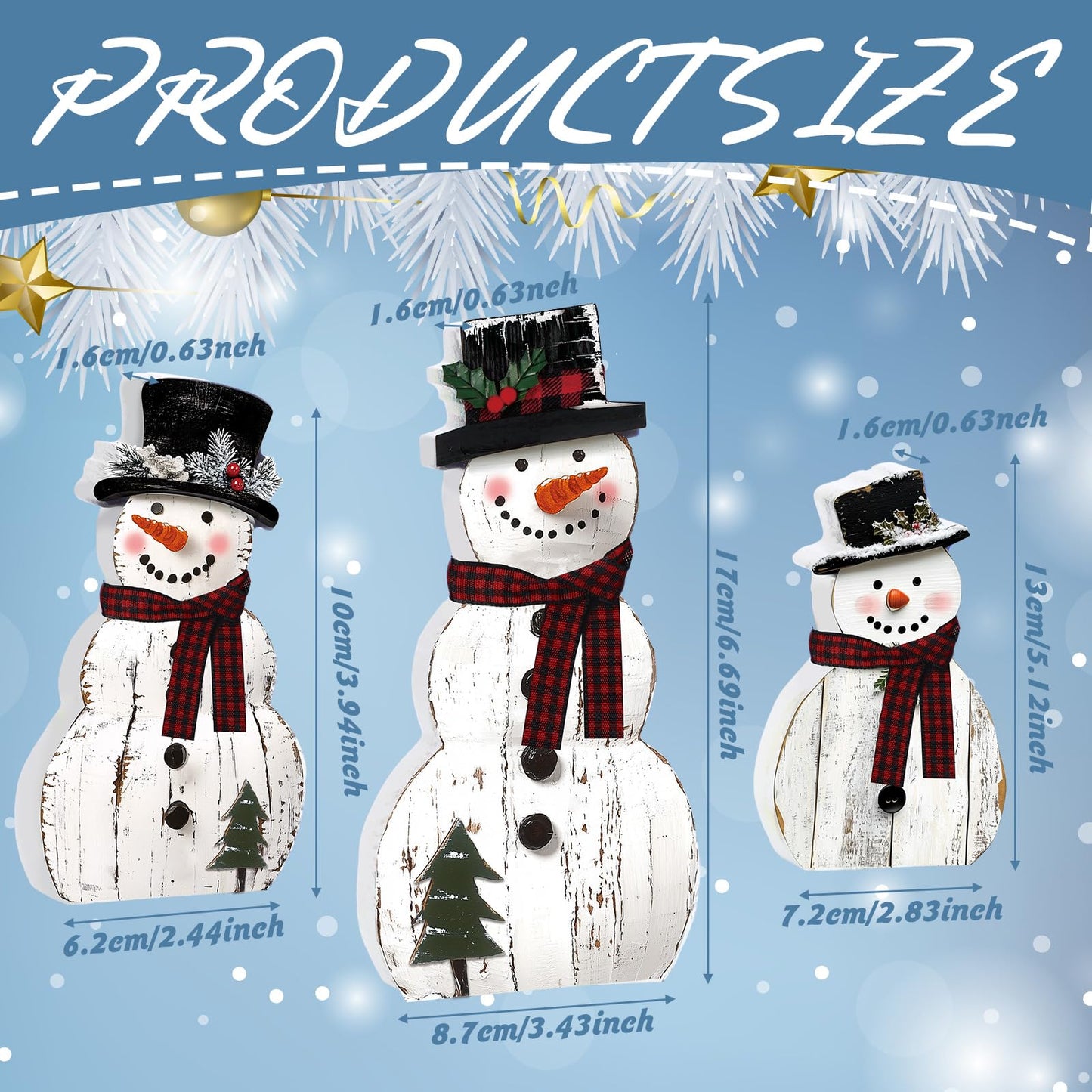 Barydat 3 Pcs Christmas Snowman Wooden Decorations Rustic Snowman Table Centerpieces Block Sign for Xmas Holiday Party Winter Indoor Home Kitchen Office Room Decorations
