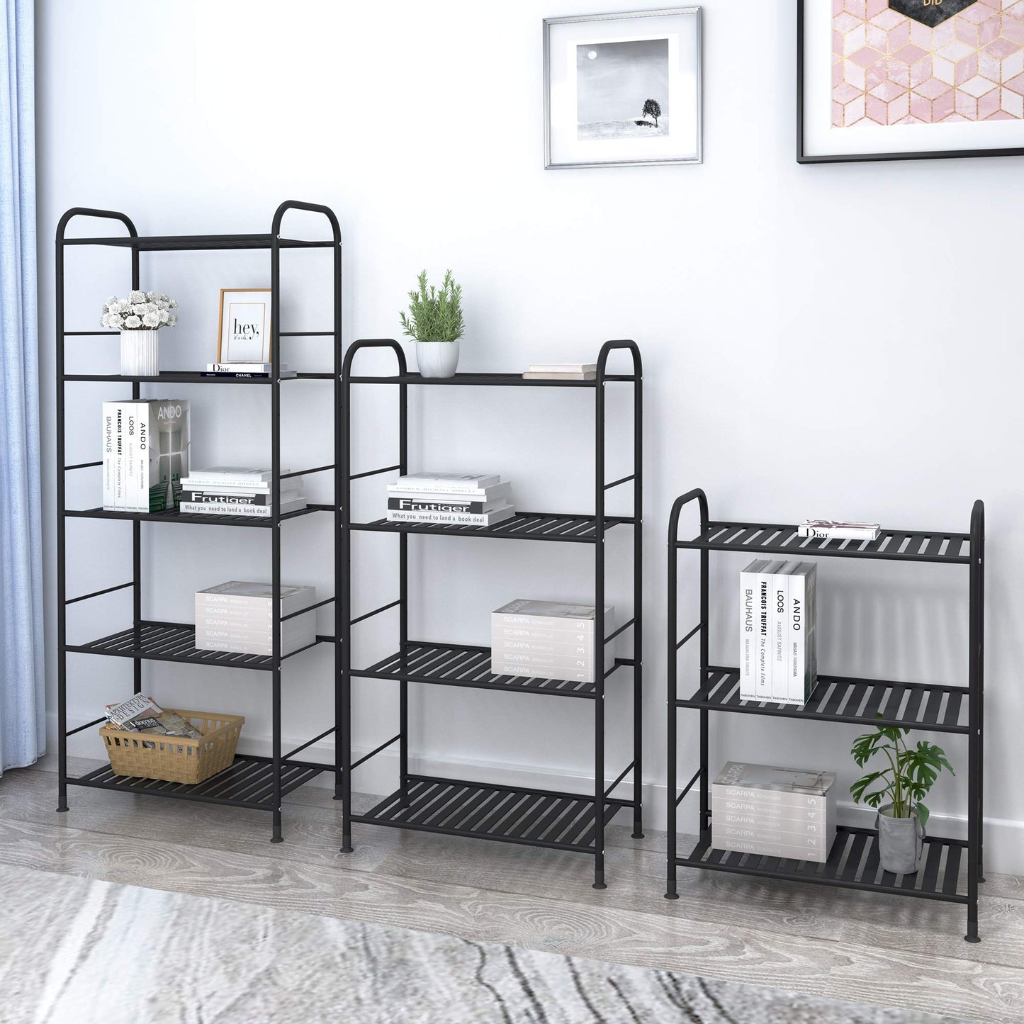 JSB 4-Tier Adjustable Shelving Unit, Heavy Duty Storage Rack Organizer Metal Corner Shelf for Kitchen Living Room Laundry Pantry Bathroom (Black, 4 Tier)…