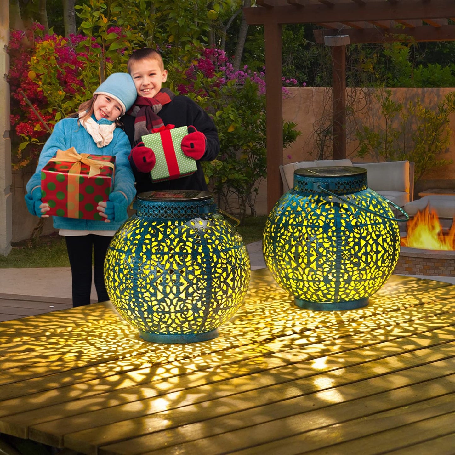 TAKE ME 2 Packs Solar Lanterns Outdoor Lights Waterproof Garden Lanterns for Patio,Outside Mothers Day Gifts Mom Wife Grandma Birthday Gifts [Set of 2]