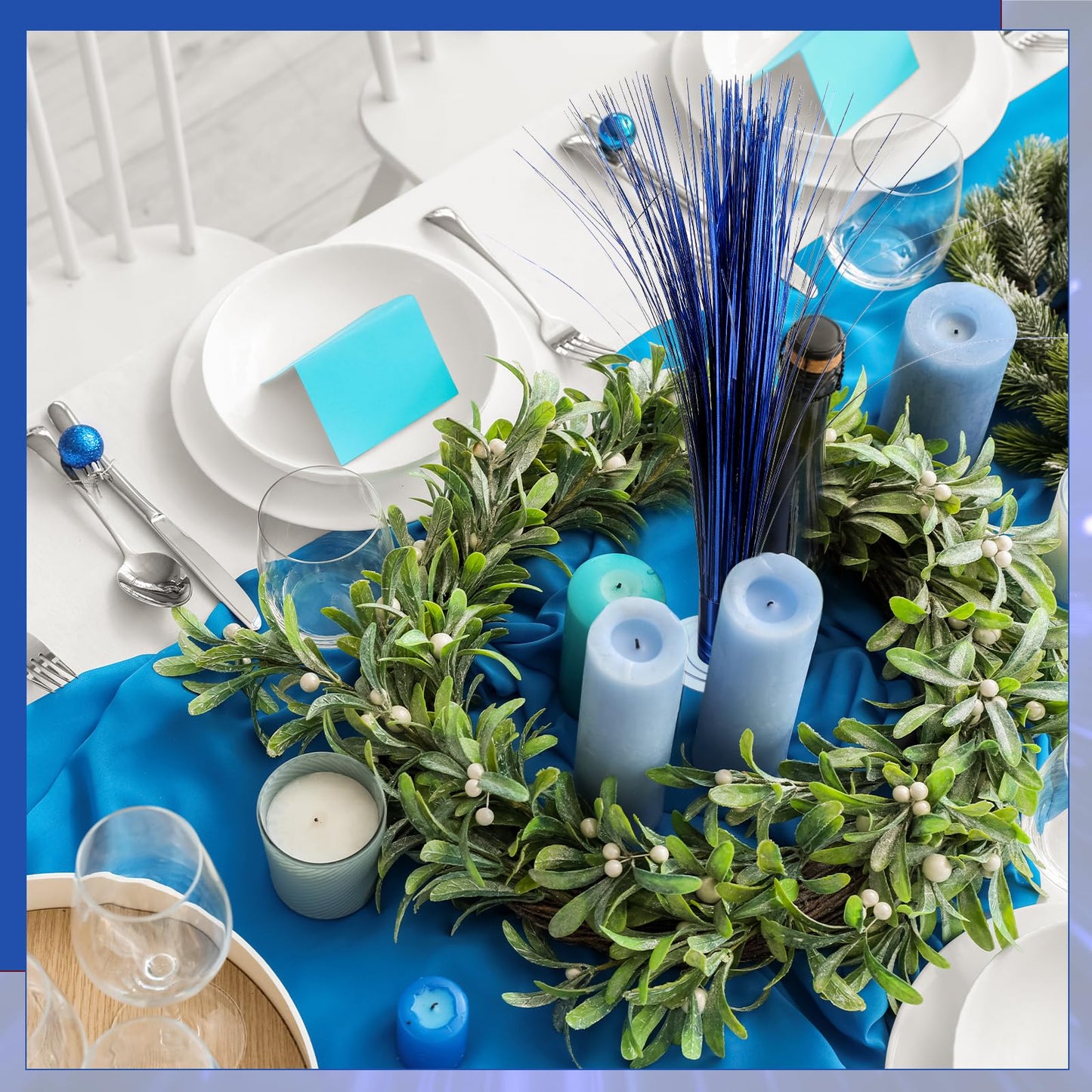 CraftyDream 2 Pcs Metallic Spray Centerpieces Graduation Centerpieces for Tables Decorations with Clear Base Shimmering Foil Sprays for Birthday Easter and Celebration Events(Blue)