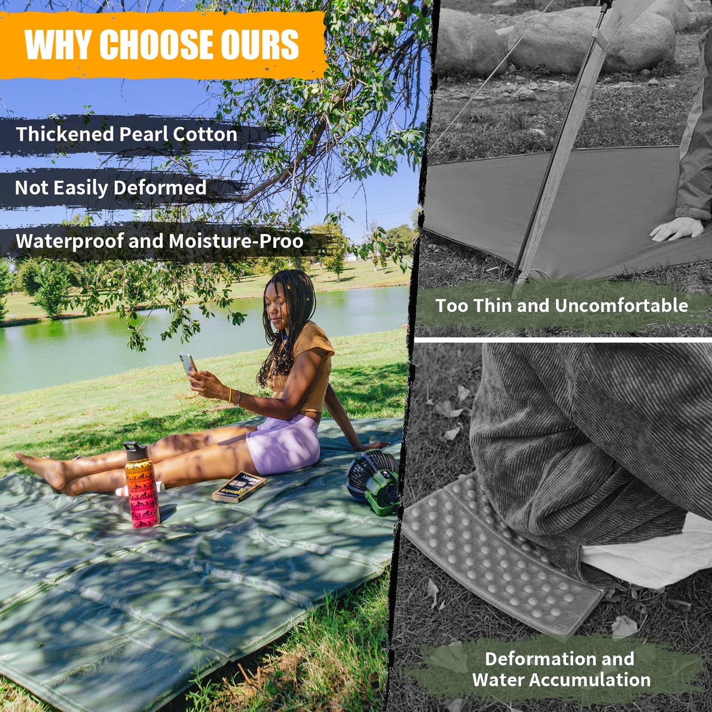 AYAMAYA Foam Sleeping Pad for Camping - Foldable Camping Mattress for 3 4 Person, Extra Thick Waterproof Tent Footprint Inner Camping Mat for Outdoor Backpacking Hiking Picnic Camping