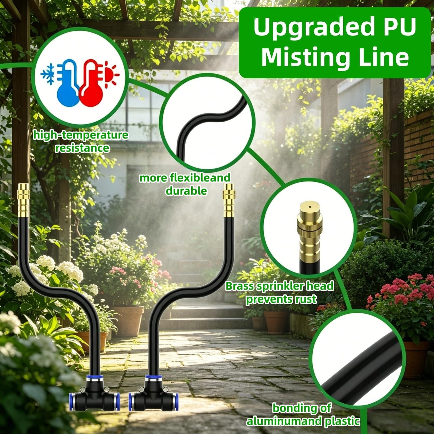360° Adjustable Drip Irrigation System - Compatible 1/4" Irrigation System, 50FT Garden Watering Atomizing System with 15 Nozzles, Greenhouse Accessories for Yard, Lawn, Plants, Garden (66Ft)