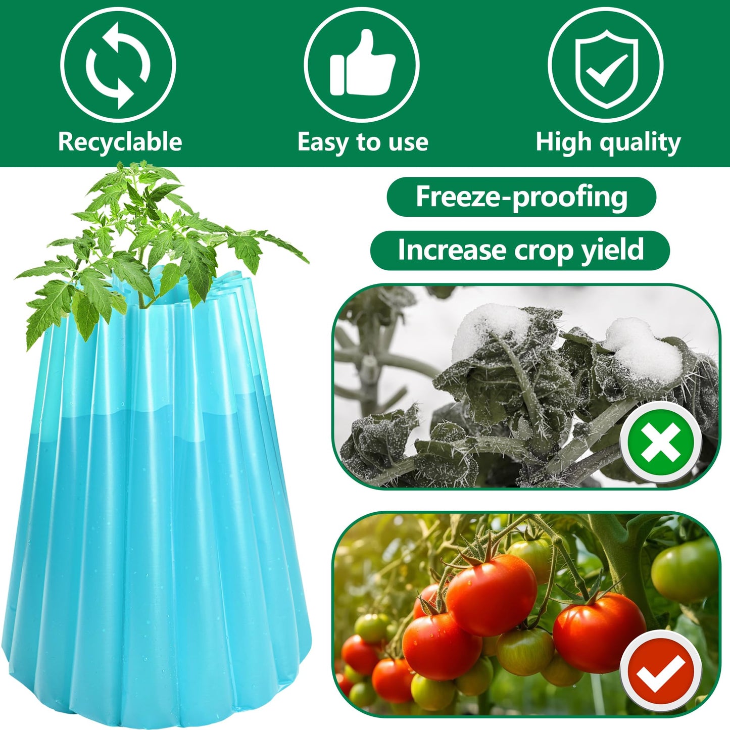 Adnee 10 Pack Water Filled Plant Protectors-19 x 17 Inch Reusable Wall of Water Plant Covers for Tomato Plants-Blue Early Season Insulating Plant Protective Cover for Outdoor Winter Freeze Protection