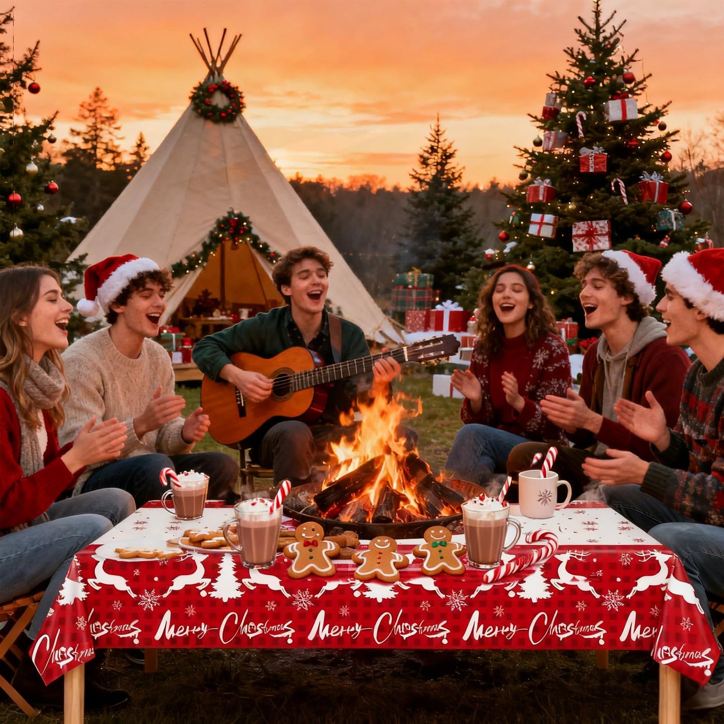 ORNALES Winter Christmas Tablecloths - 2-Pack, Winter Themed with Reindeer and Snowflakes, Disposable Plastic Tablecloths 54" x 108", Ideal for Indoor and Outdoor Christmas Party Decorations
