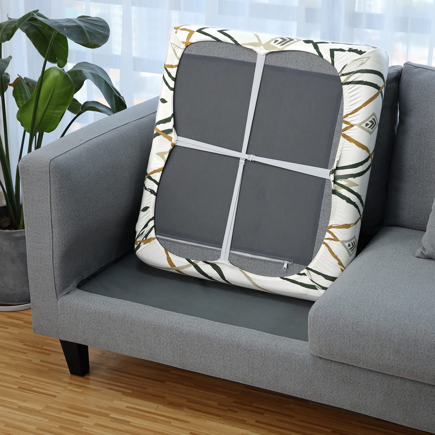 Fuloon Sofa Cushion Covers, Stretch Printed Seat Cushion Cover Couch Seat Slipcovers Washable Furniture Protector for Armchair Loveseat Sofa (Green, 3 PCS)