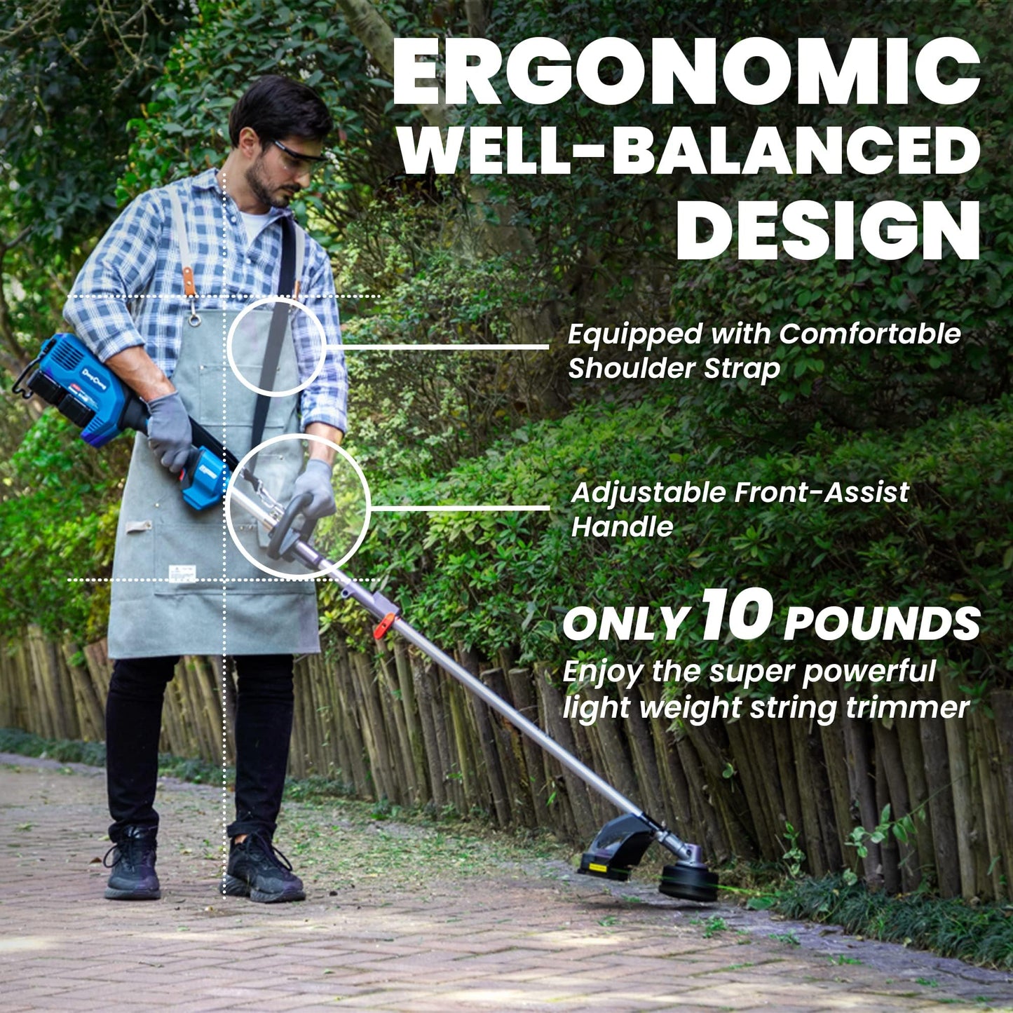 DongCheng Brushless String Trimmer, 6000RPM, 40V Cordless String Trimmer with Comfortable Shoulder Strap, 15" Weed Wacker, 2 x 4.0Ah Batteries & Fast Charger