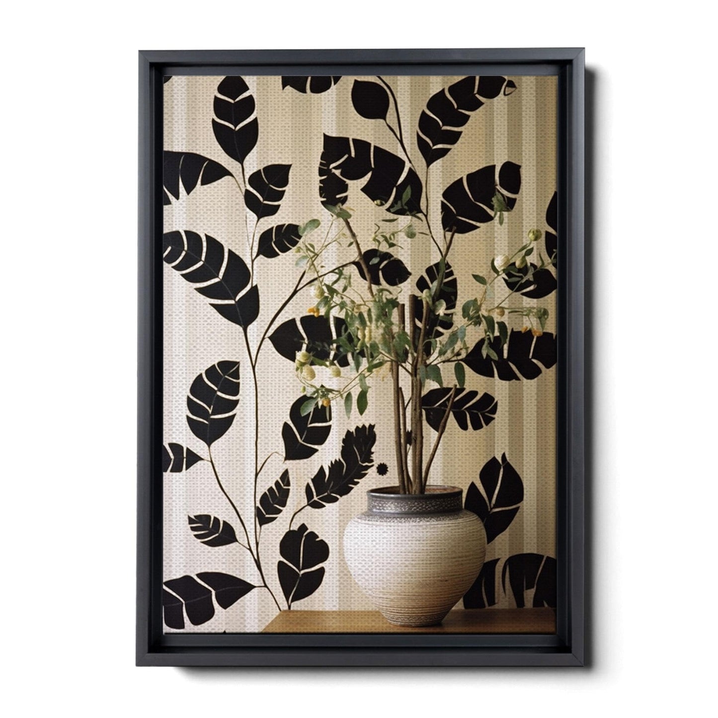 Scandinavian Folk Art, Black and Beige Abstract Botanical Wall Art for Scandinavian Home Decor