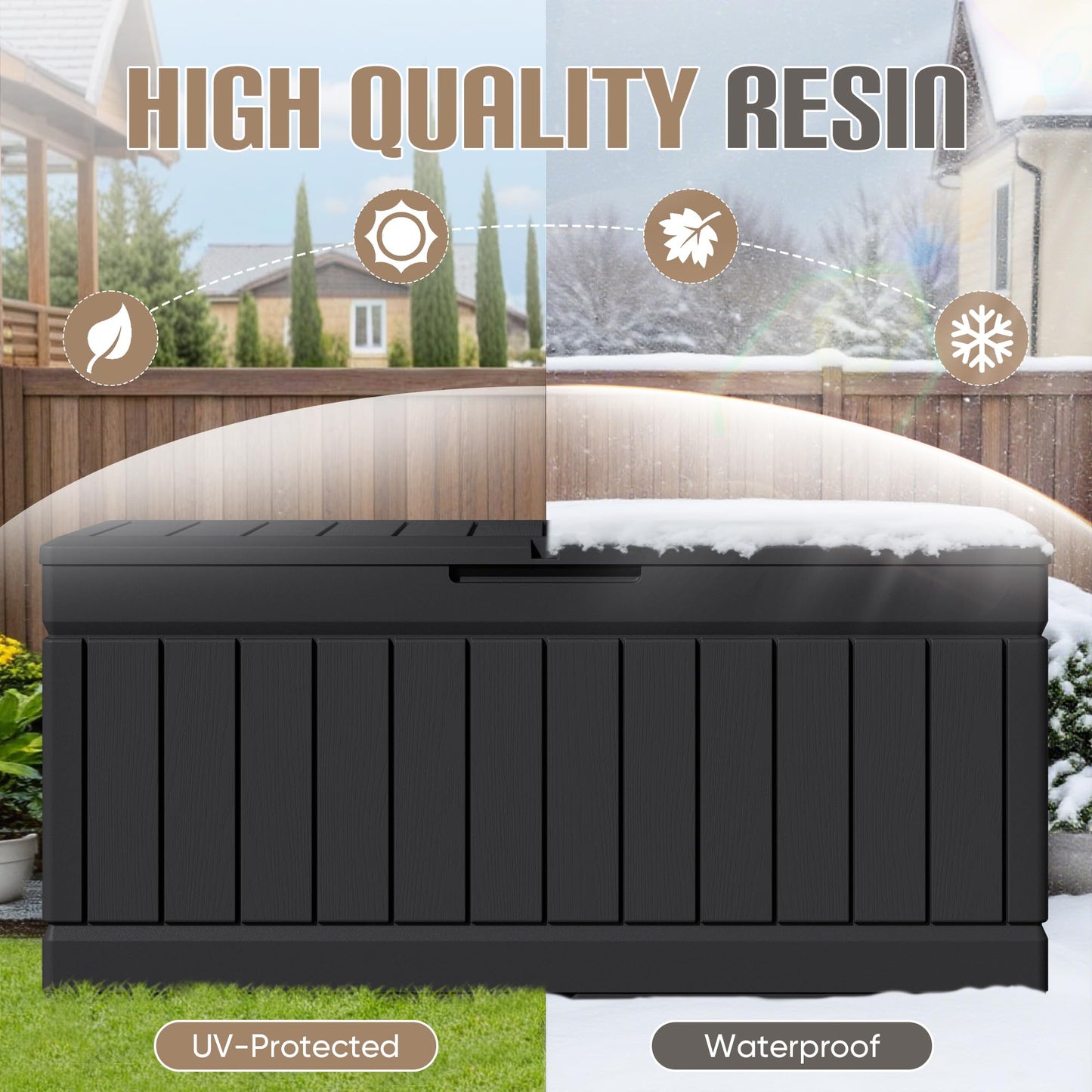 JUMMICO 78 Gallon Outdoor Deck Box Large Resin Storage Box for Patio Furniture Cushions and Garden Tools (Black)