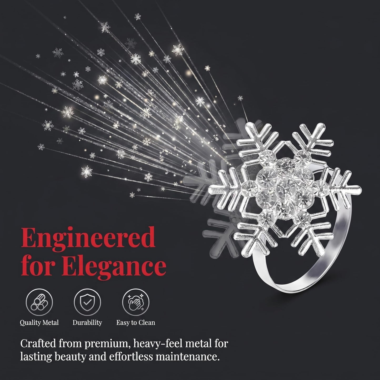 Christmas Napkin Rings Set of 8, Snowflake Metal Napkin Ring Holders, Silver Napkin Buckles for Christmas Table Decor, Holiday Party Dinner Wedding Banquet Table Settings Accessories