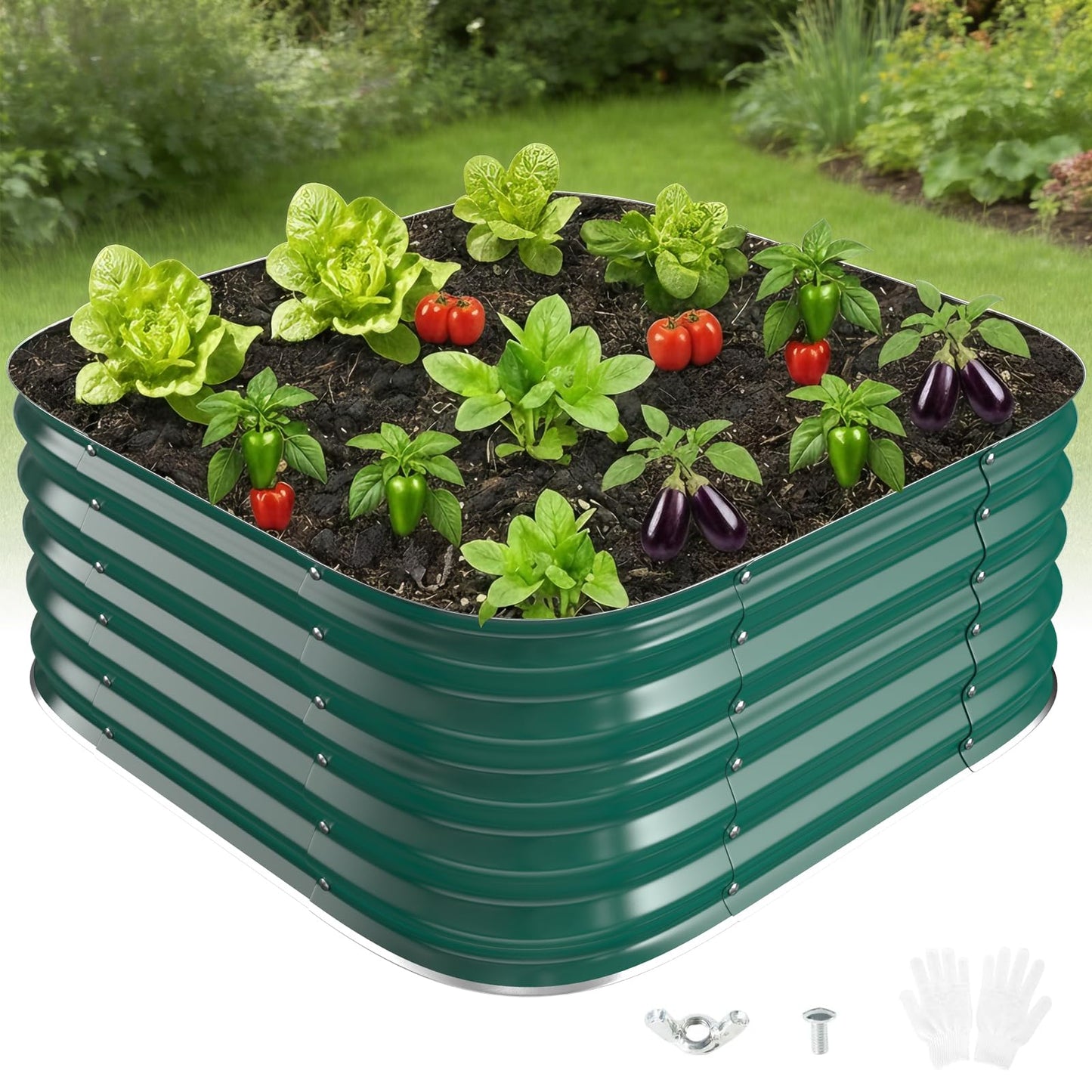 FCCRETA Galvanized Raised Garden Bed Outdoor, 17''Tall Square Metal Planter Boxes,Gardening Beds for Vegetable,Flower,Herb,Modular Above Ground