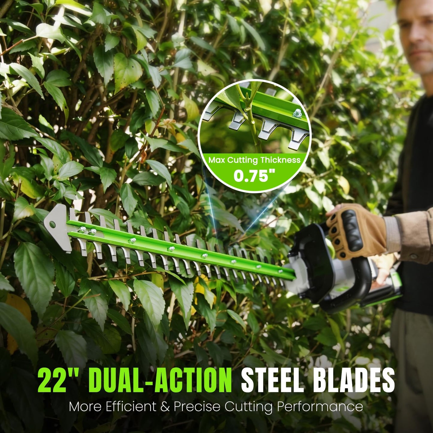 Hedge Trimmer Cordless 22" - 21V Powerful Electric Hedge Trimmer with 2 x 2.0Ah Batteries and Fast Charger, Easy to Use, 3200RPM Lightweight Battery Powered Bush Trimmers for Garden, Yard Care, GT860