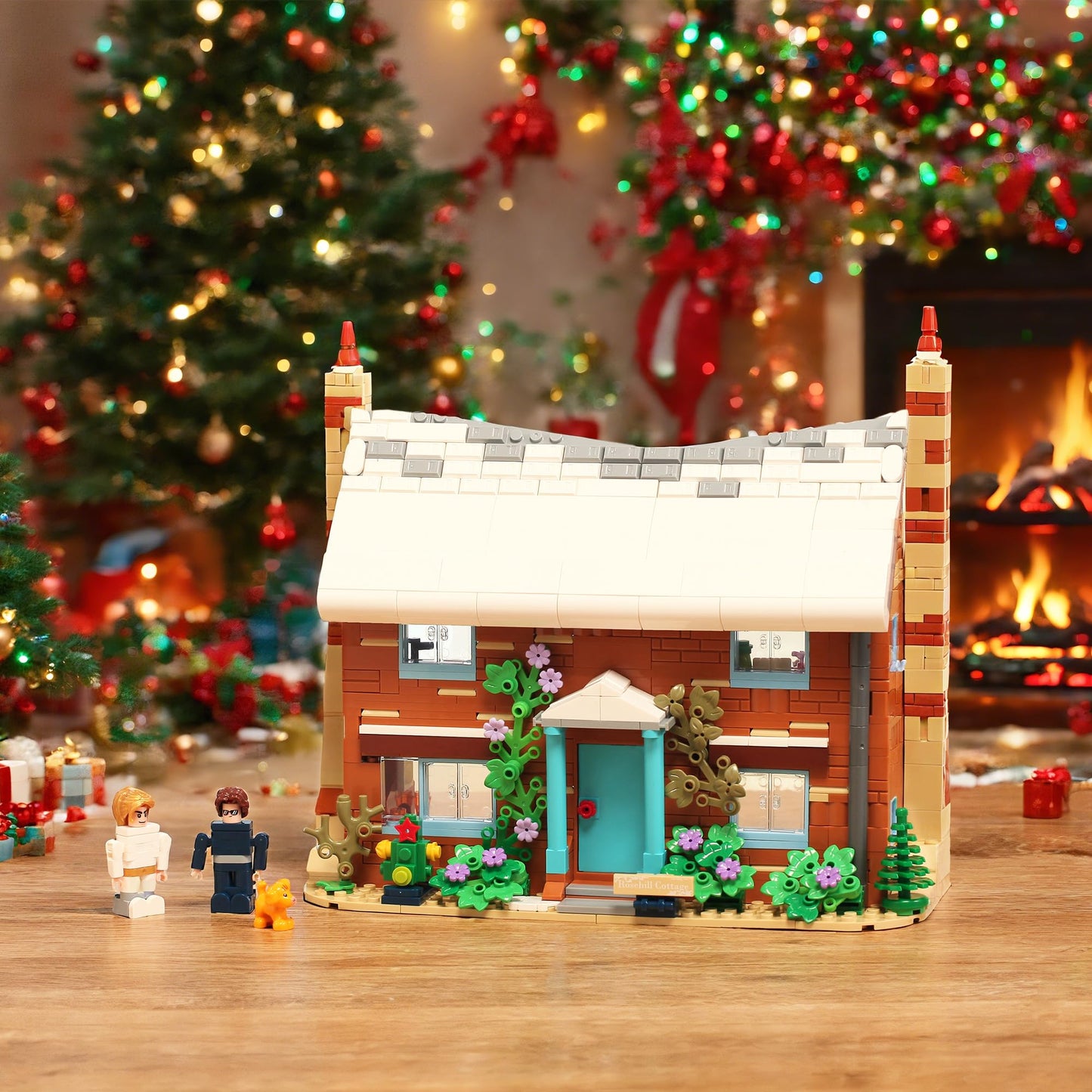 The Holiday Christmas Building Set, Rosehill Cottage Village Compatible with Lego – Cozy Winter House with Figures & Dog, Creative Display Gift for Adults, Movie Fans & Valentine’s Day