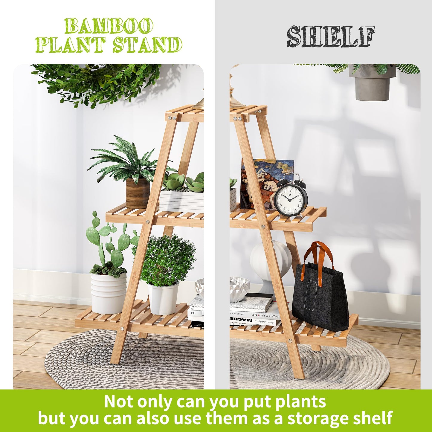 BMOSU Plant Stand Bamboo for Indoor Outdoor Tiered Plant Shelf 8 Potted Flower Holder Ladder Rack Garden Balcony Living Room Patio(3 Tier Natural)