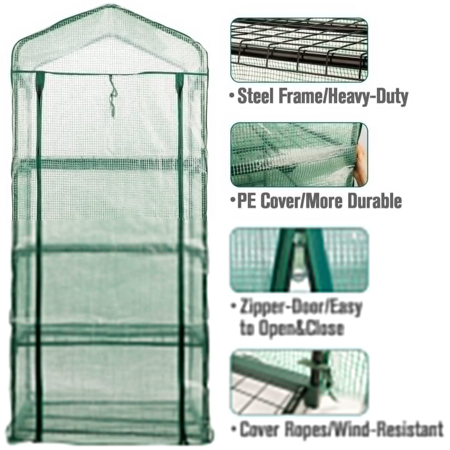 Worth Garden 4 Tier Mini Greenhouse - 63'' H x 27'' L x 19'' W - Sturdy Portable Gardening Shelves with Durable PE Cover w/ Roll-Up Zipper Door- Small Green House Indoor & Outdoor for Plants Flowers