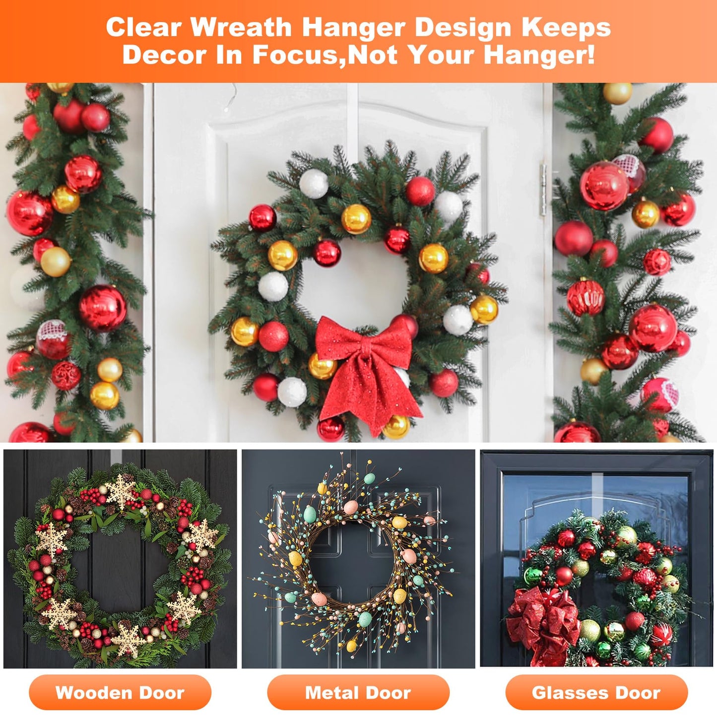 AnCintre 15 in Wreath-Hangers, 2 Pack Easter-Christmas-Halloween Decorations, Fall Door Welcome Sign, Inside-Outside Over The Door Hooks Organizer Home Decor