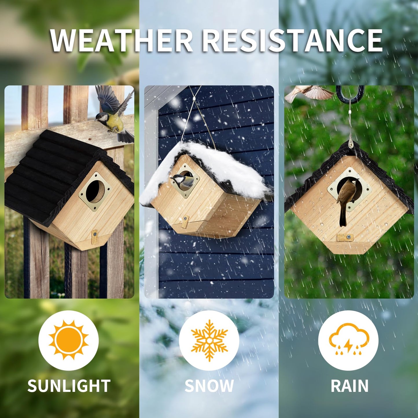 NATUREYLWL Bird House for Outside, Outdoor Bird Houses for Bluebirds, Finches & Cardinals, Wooden Birdhouse with Easy Clean Design, Hanging Birds Nest Box for Garden Decoration (8.6 x 5.9 x 7 Inch)