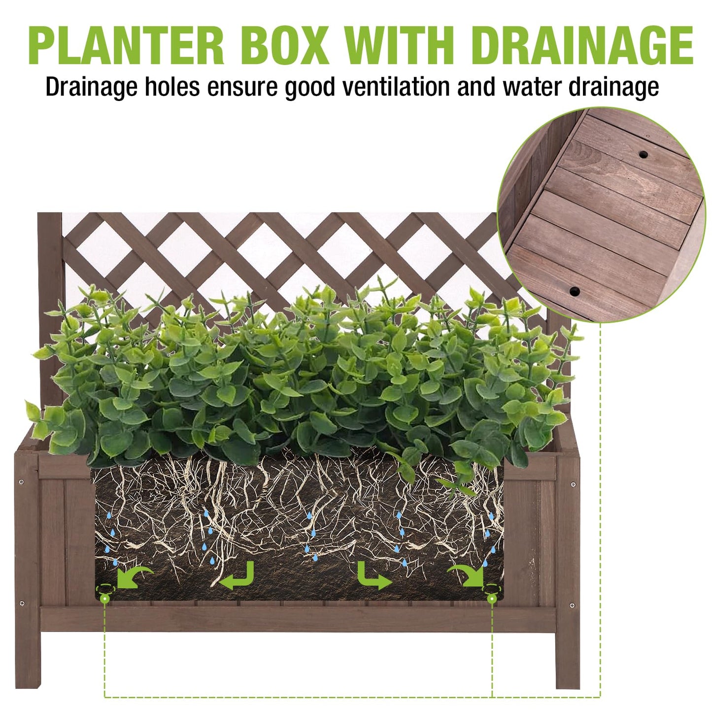GUTINNEEN Planter Box with Trellis Outdoor Tall Flower Standing Vertical Lattice Frames for Climbing Plants Large Bottom Space for Patio Garden Flower Bed