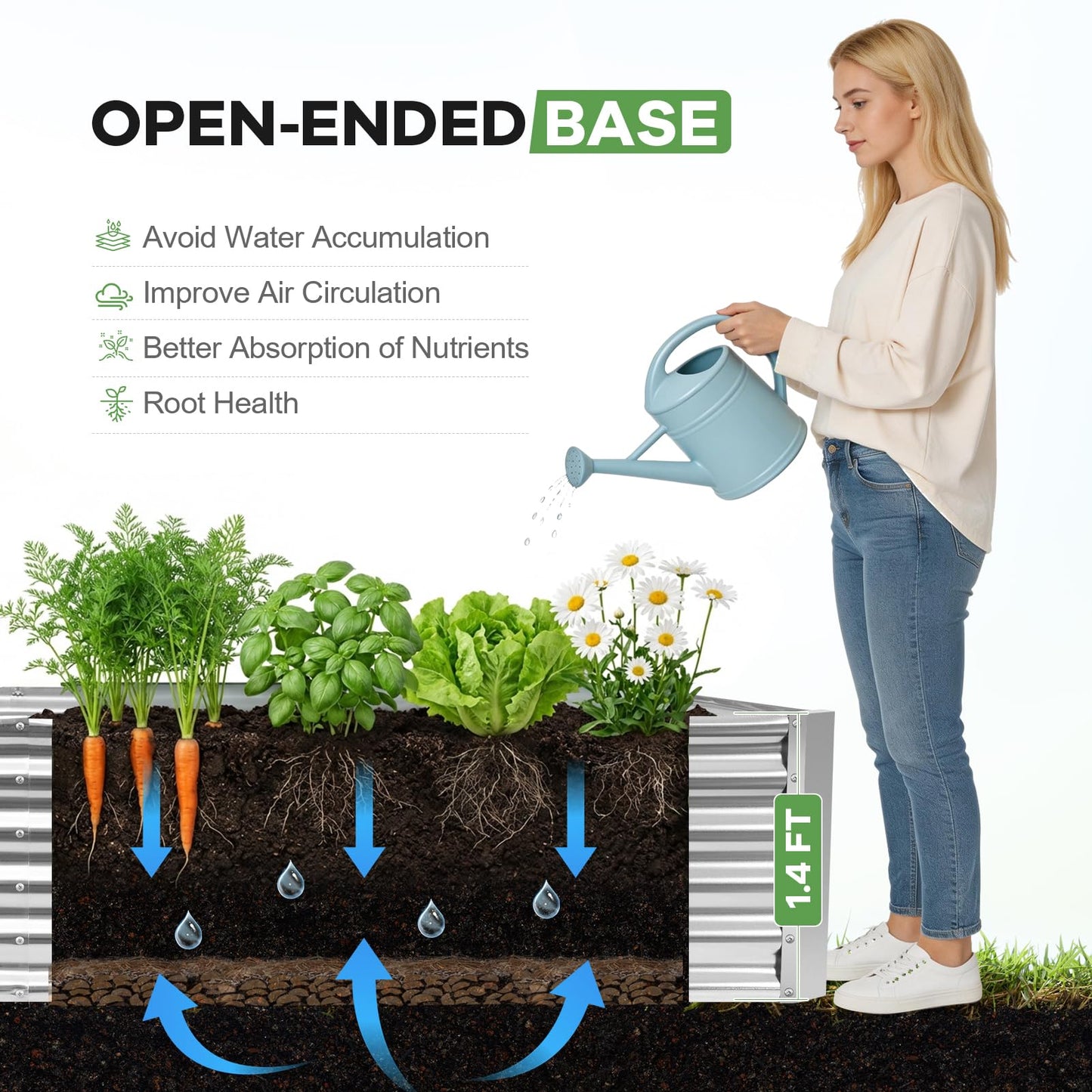 HEALSTOK Galvanized Raised Garden Bed Kits, Metal Planter Box Outdoor, 8x4x1.4ft Rectangular Steel Planter Bed for Vegetables, Fruits, Flowers, Herbs(Silver)