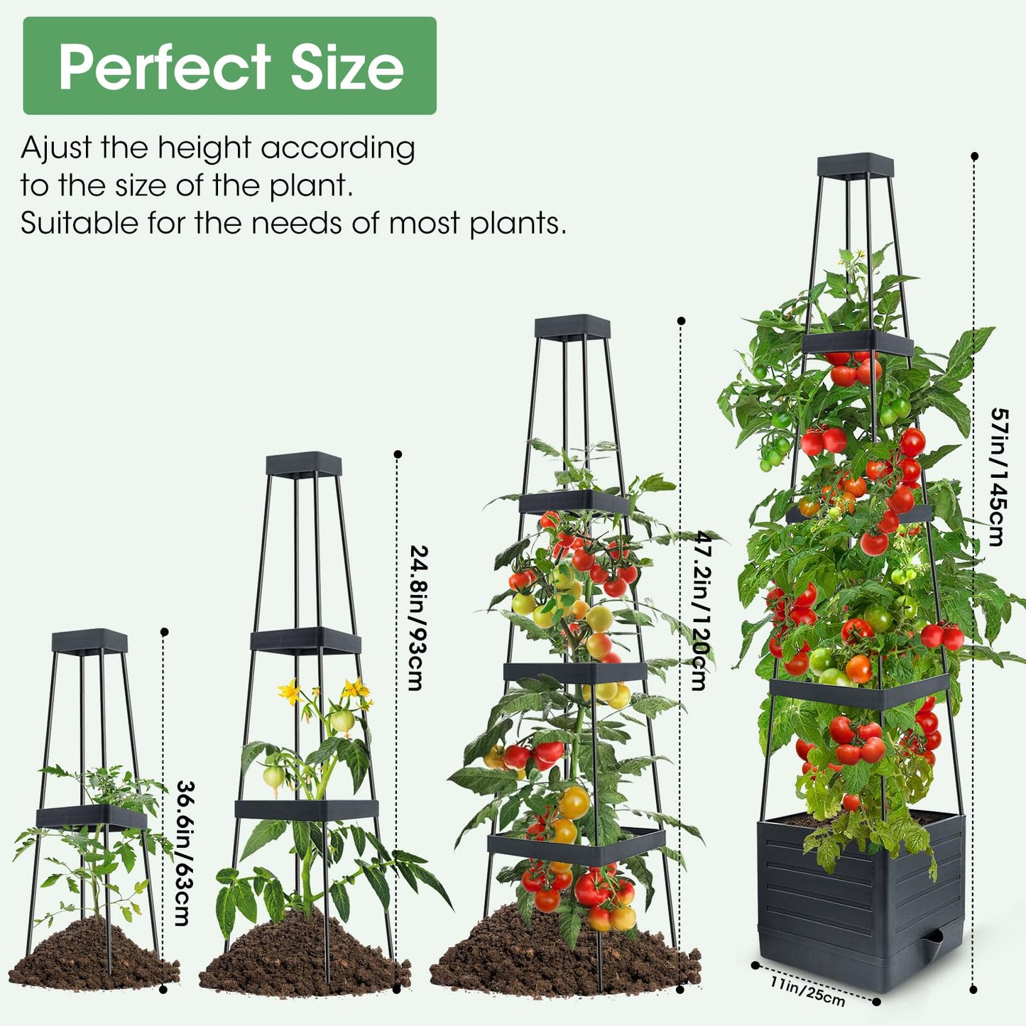 MQUPIN Tomato Planter Box with Trellis for Garden, 57 Inch Self-Watering Raised Garden Bed, Patio Tomato Cage for Climbing Vegetables & Flowers, Upgraded Tomato Pot for Indoor Outdoor Use (2 Pack)