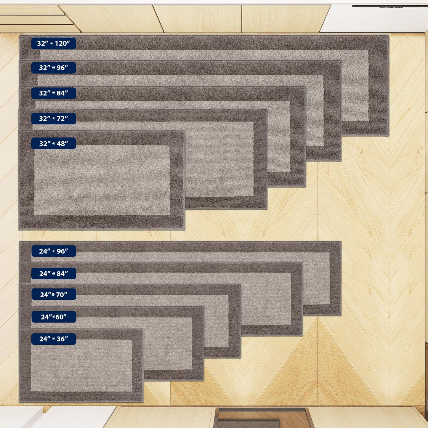 DOMUSTEX Machine Washable Kitchen Rug 24" x 96", Non Slip Kitchen Mat for Floor, Absorbent Entrance Runner Rug for Bedroom, Hallway, Bathroom, Door (Roll Packing)